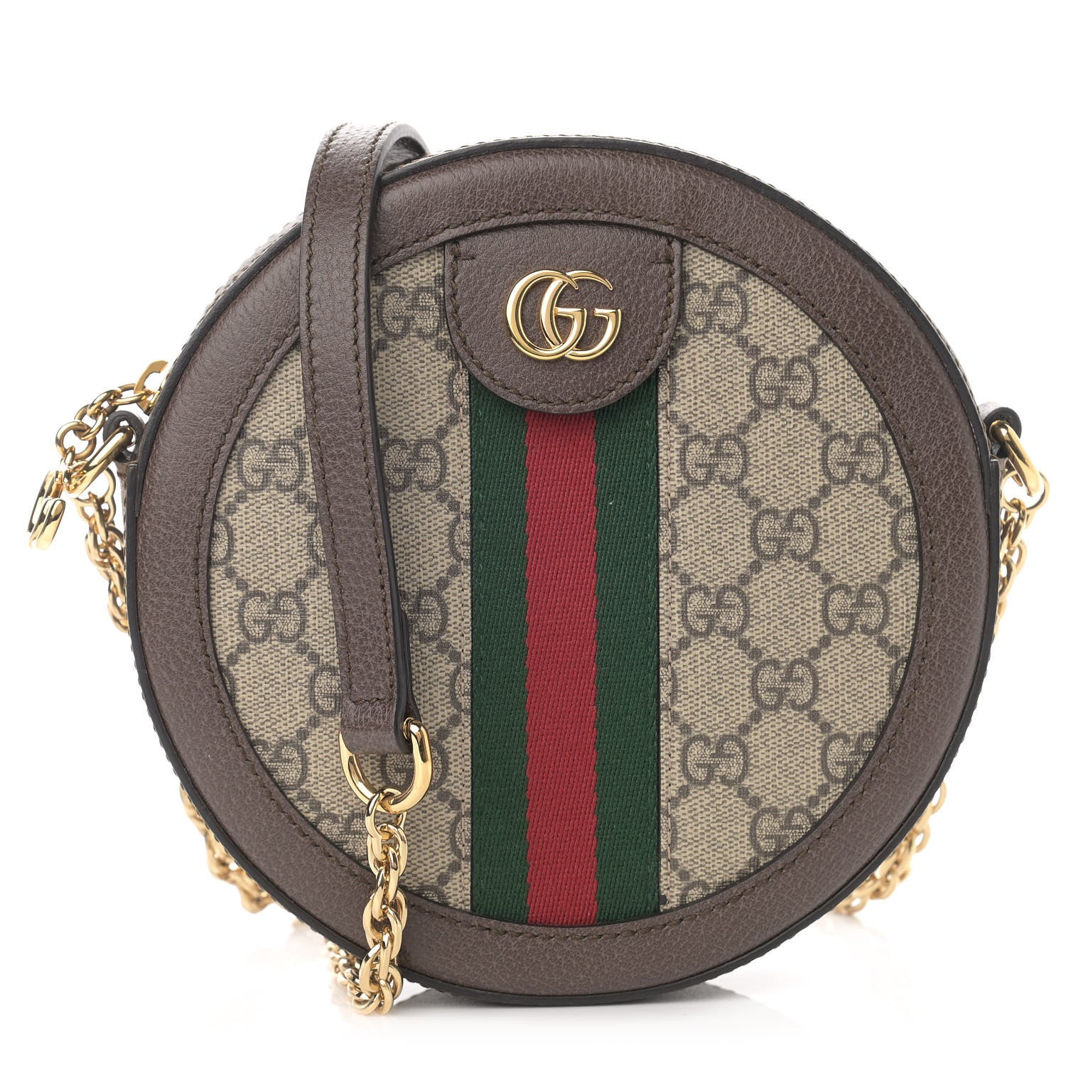Gucci GG Supreme Monogram Web Mini Ophidia Round Shoulder Bag Brown 1 of 10