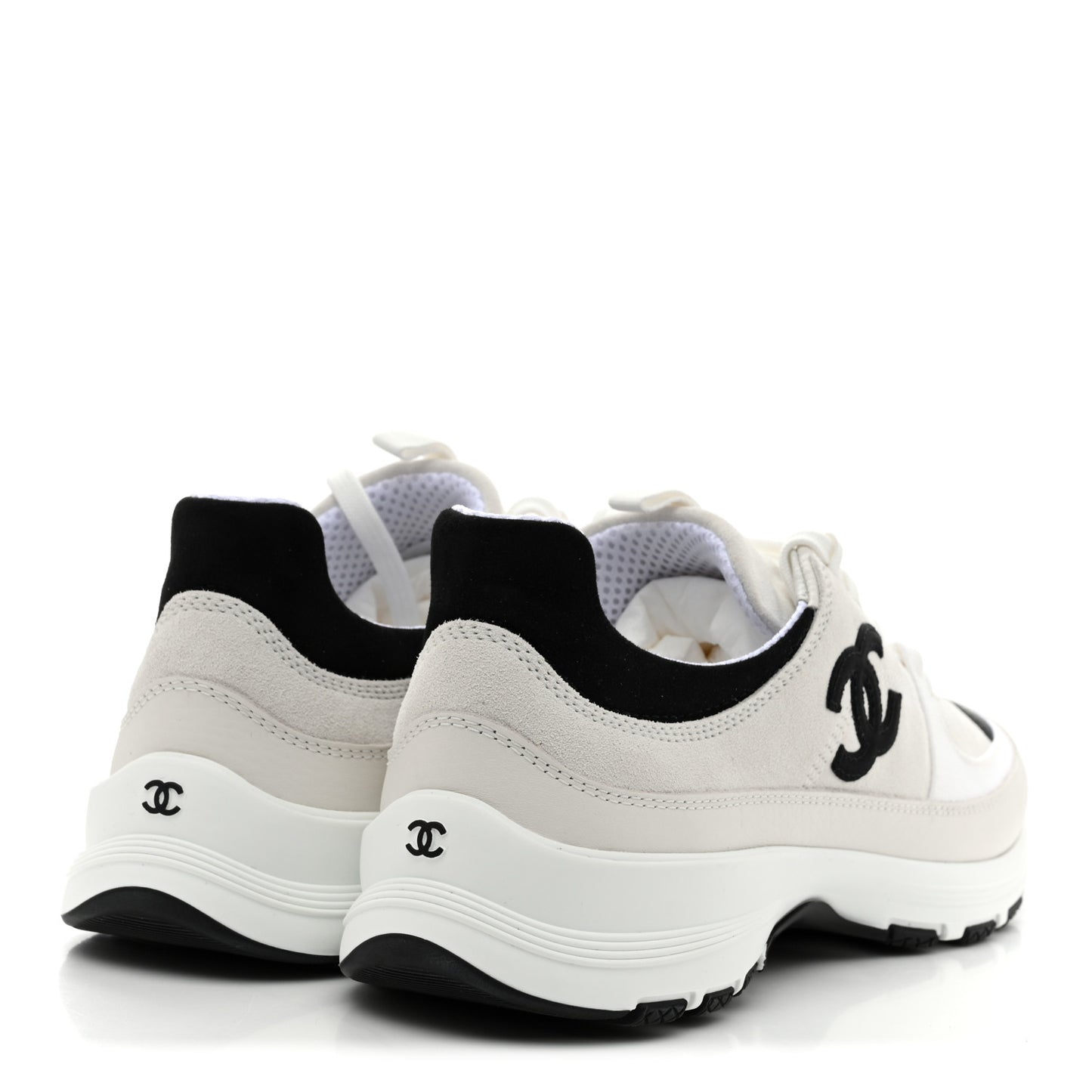 Suede Calfskin Grosgrain Womens CC Sneakers 39.5 White Black