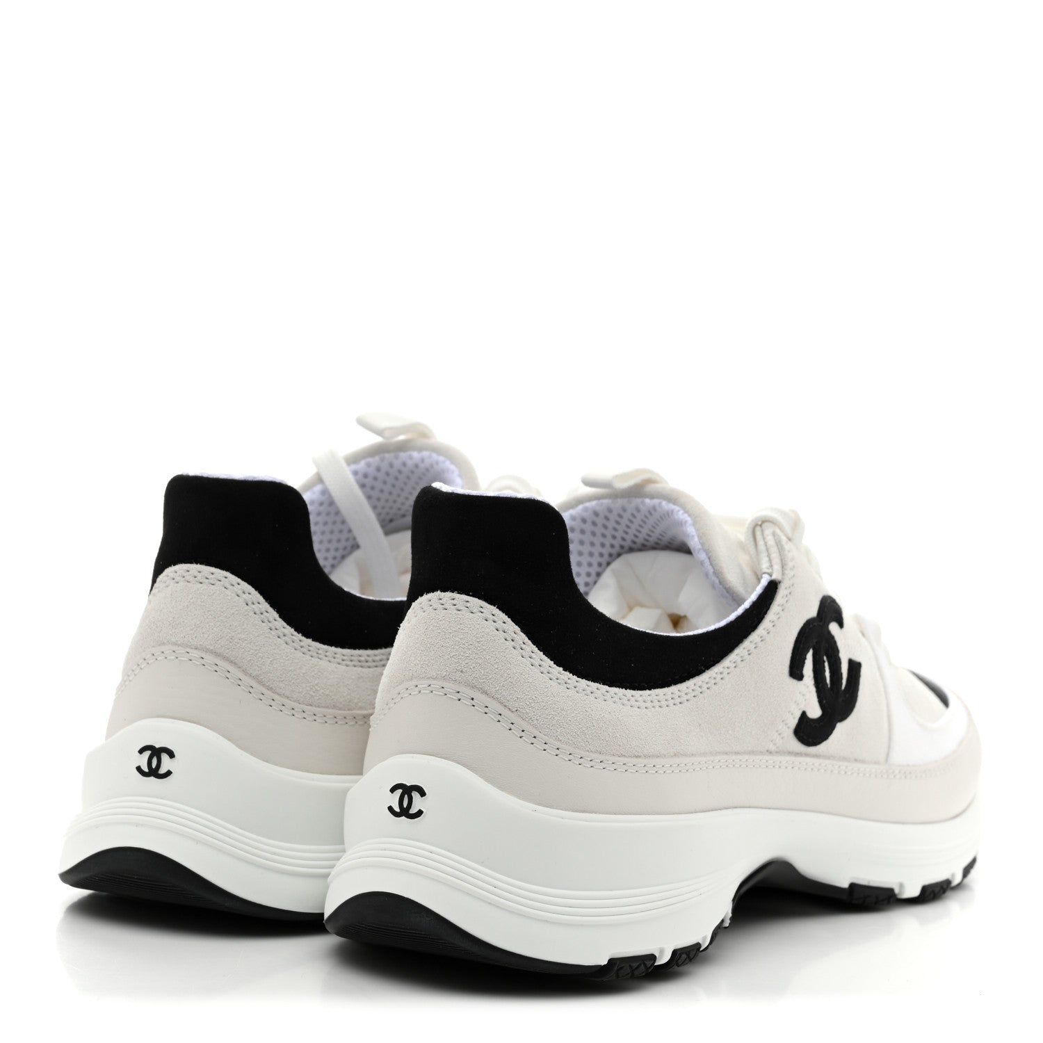 Chanel Suede Calfskin Grosgrain Womens CC Sneakers 39.5 White Black 5 of 11