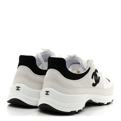 Chanel Suede Calfskin Grosgrain Womens CC Sneakers 39.5 White Black 5 of 11