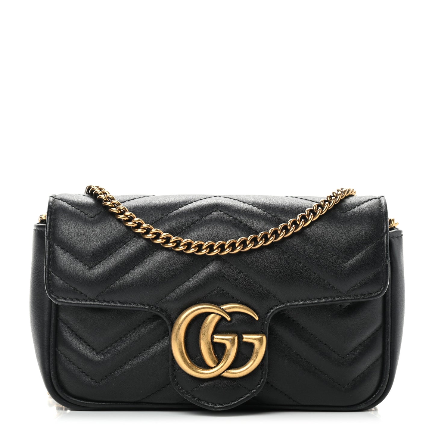 Calfskin Matelasse Super Mini GG Marmont Shoulder Bag Black
