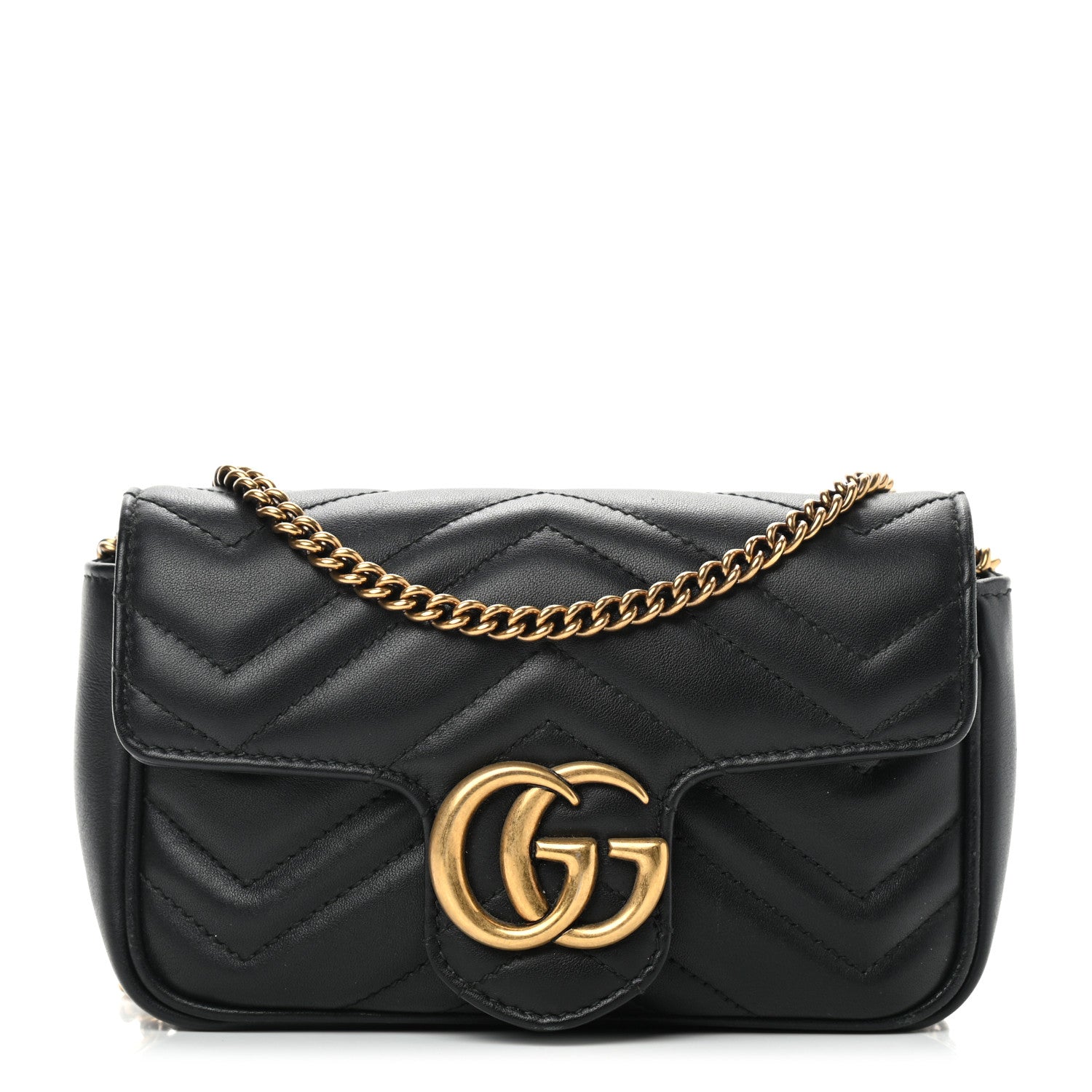 Gucci Calfskin Matelasse Super Mini GG Marmont Shoulder Bag Black 1 of 10