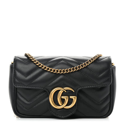 Gucci Calfskin Matelasse Super Mini GG Marmont Shoulder Bag Black 1 of 10