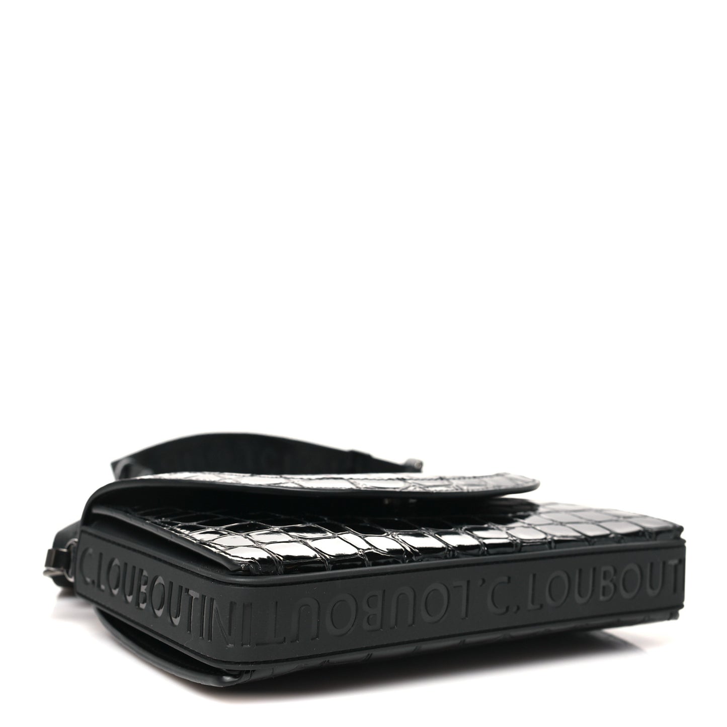 Calfskin Embossed Crocodile Loubi54 Explorafunk Crossbody Bag Black