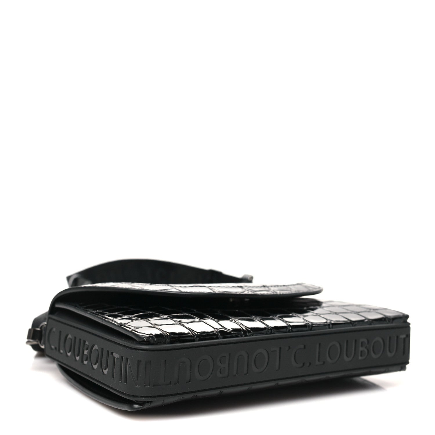 Christian Louboutin Calfskin Embossed Crocodile Loubi54 Explorafunk Crossbody Bag Black 3 of 9