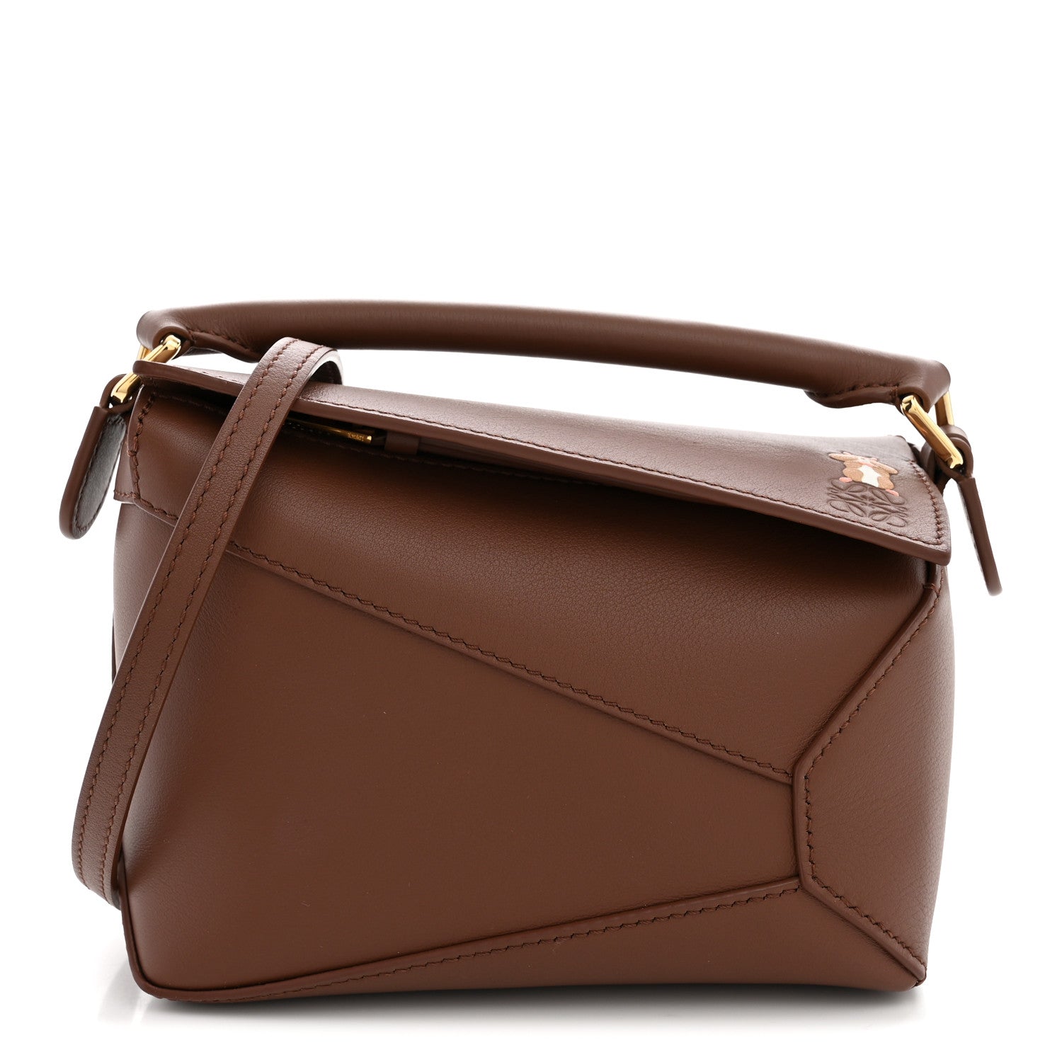 Loewe X SUNA FUJITA Satin Calfskin Mini Hamster Puzzle Edge Bag Havana 1 of 9