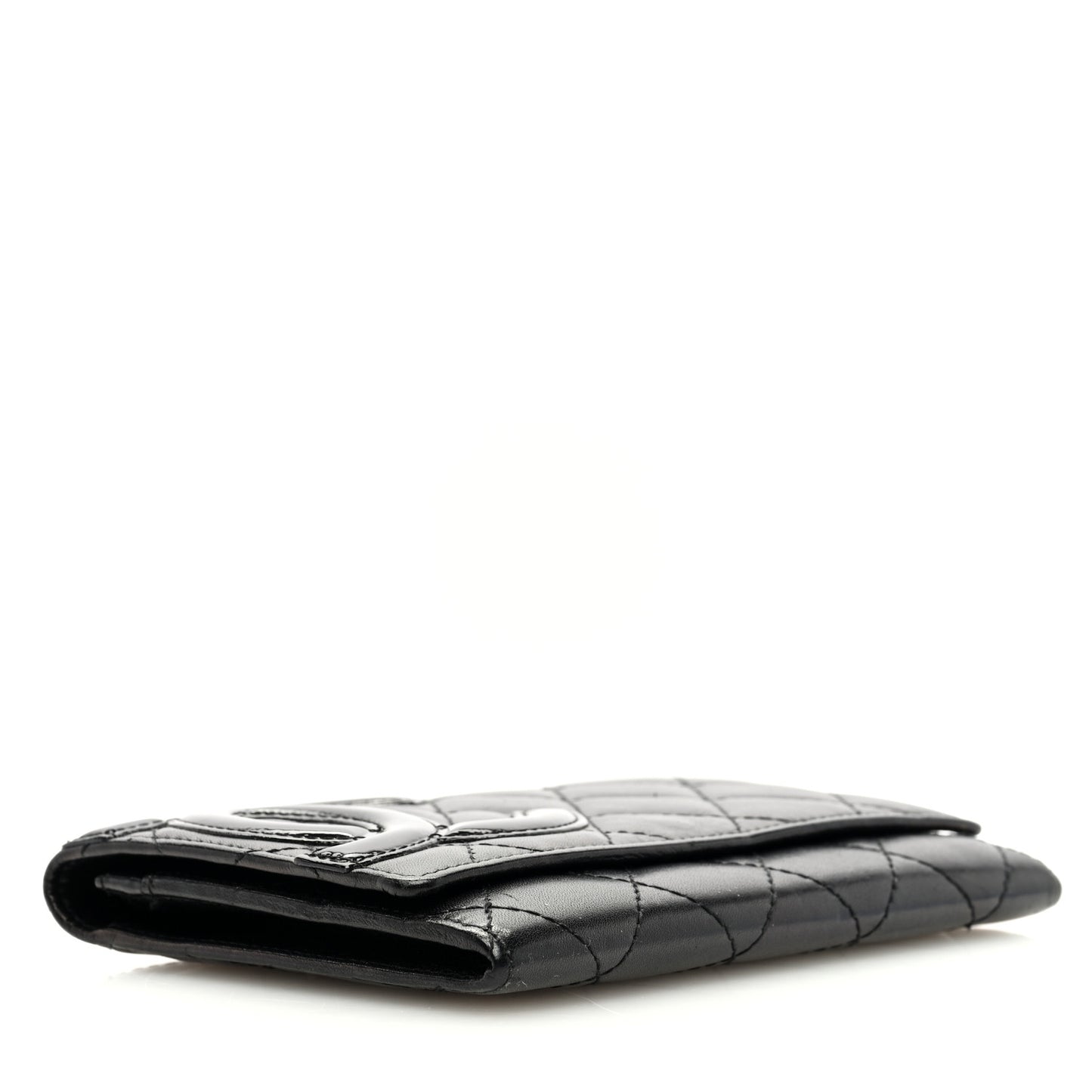 Calfskin Quilted Cambon Flap Wallet Black