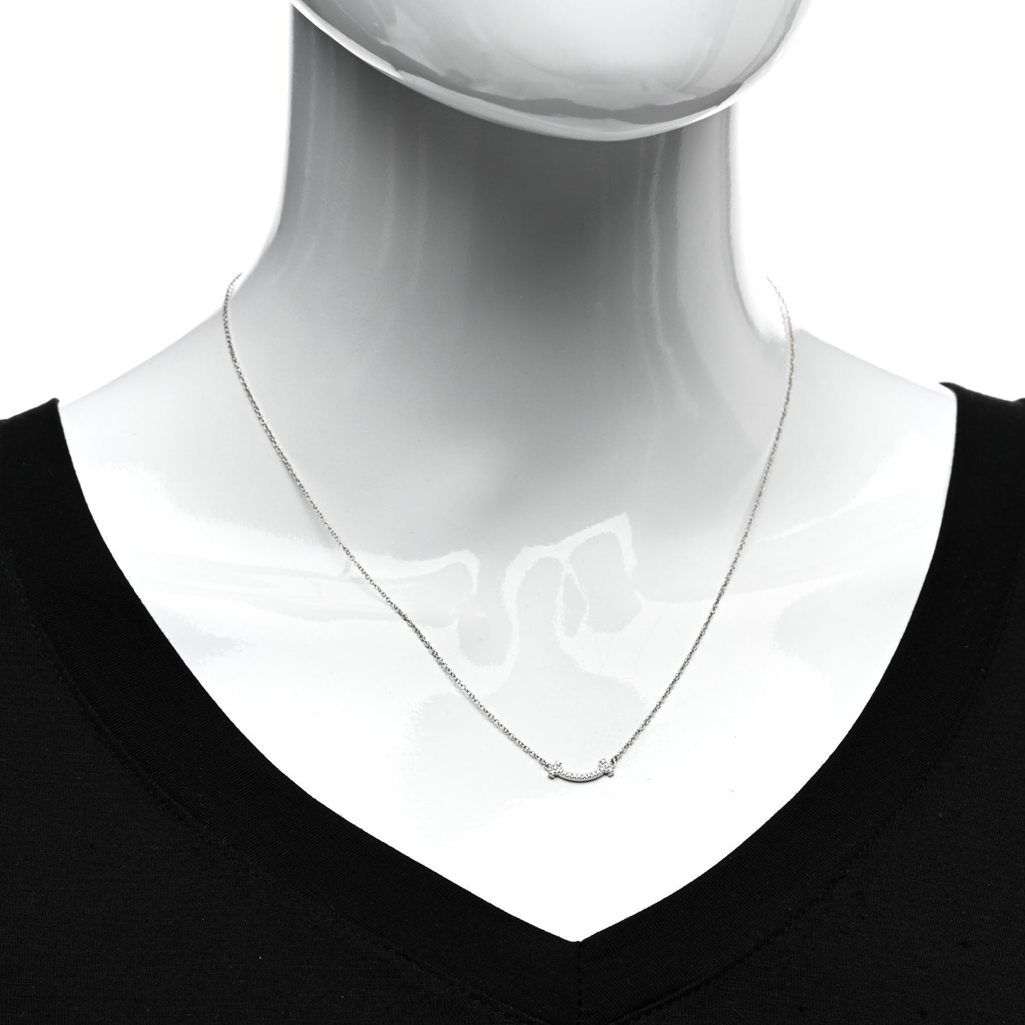 18K White Gold Diamond Mini T Smile Pendant Necklace