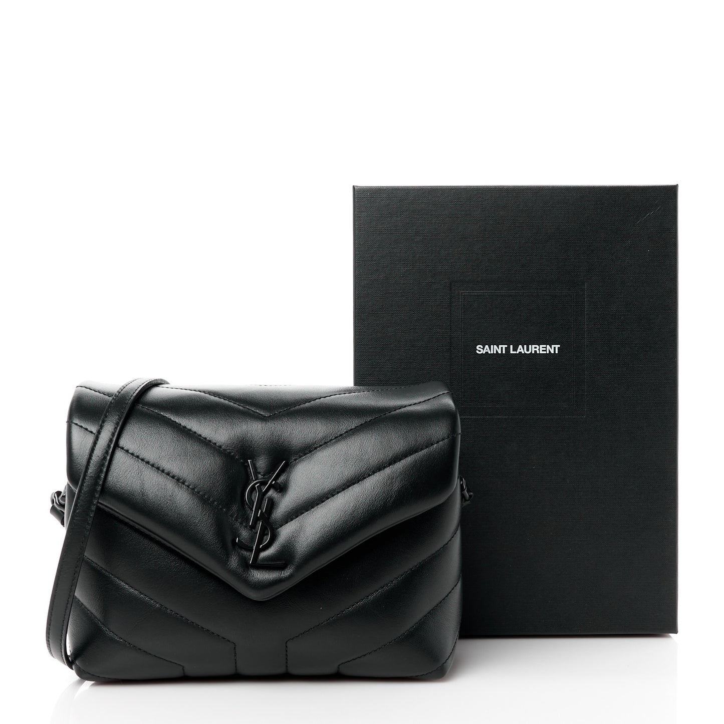 Calfskin Y Quilted Monogram Monochrome Toy Loulou Crossbody Bag Black
