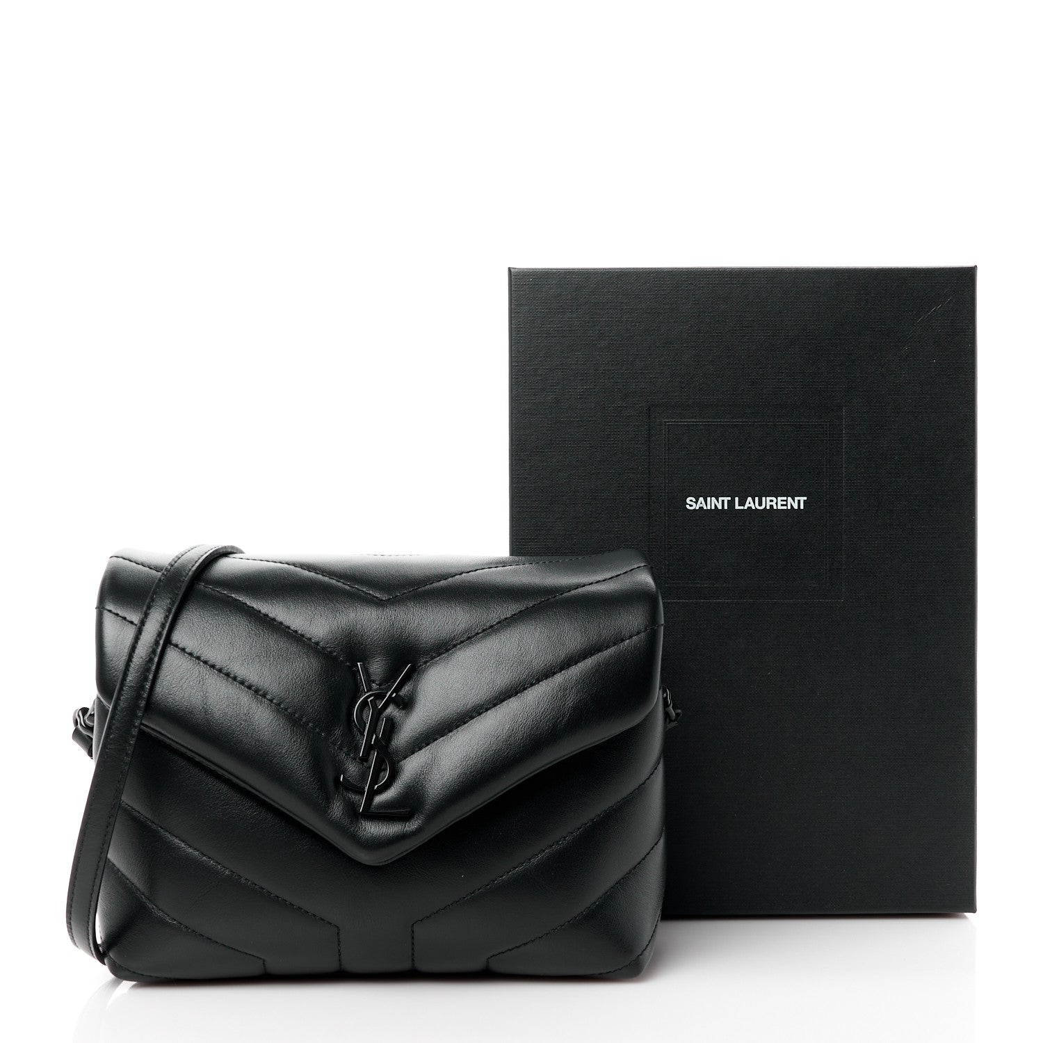Saint Laurent Calfskin Y Quilted Monogram Monochrome Toy Loulou Crossbody Bag Black 12 of 12