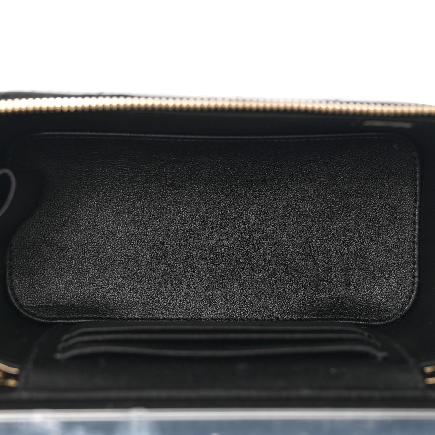 Lambskin Quilted Enamel Coco Casino Small Vanity Case With Chain Black