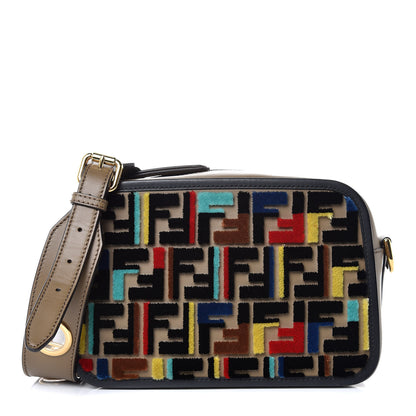 Fendi Vitello Century Velvet F is Fendi FF Multicolor Bi-Color Camera Case Fango Black Multicolor 1 of 8
