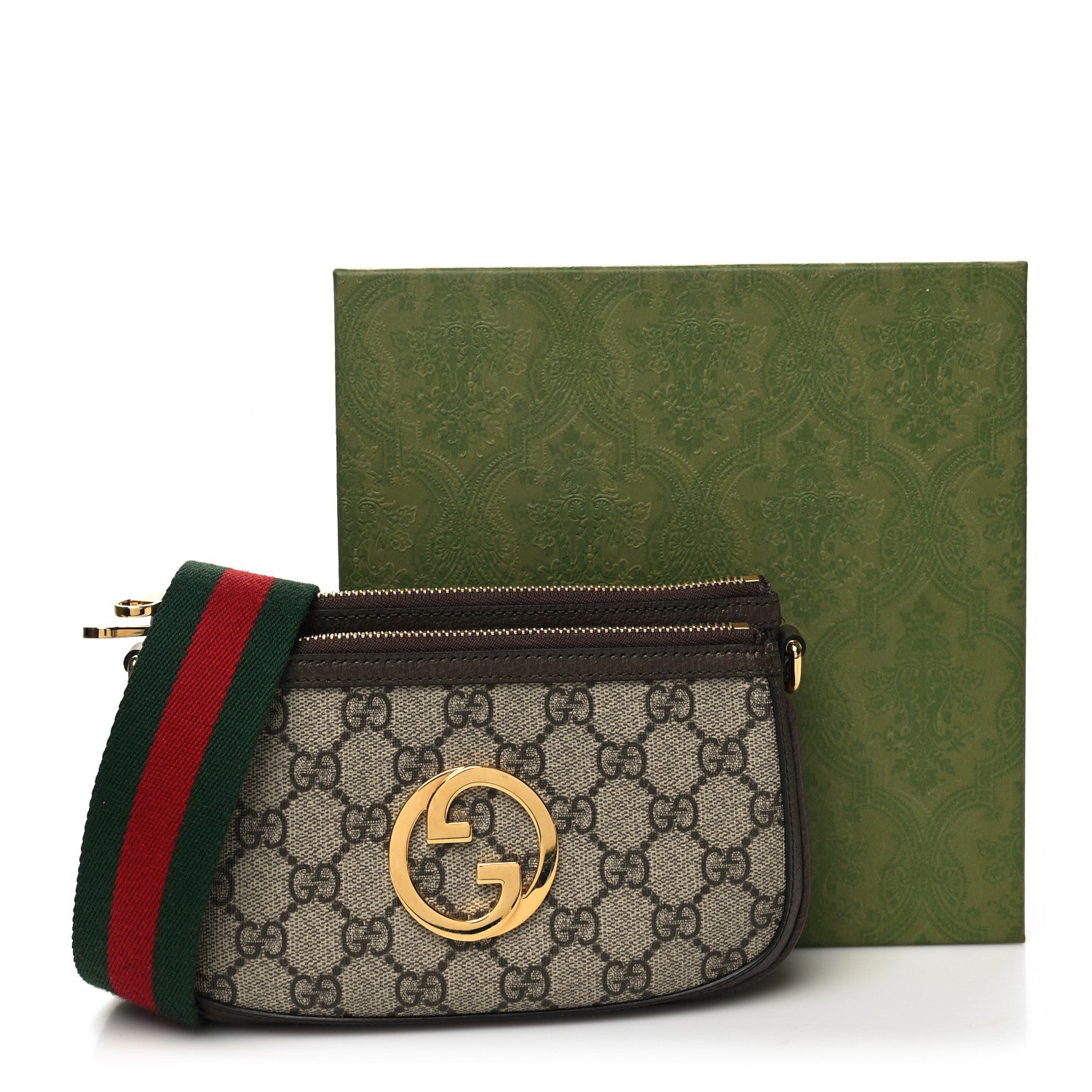 Gucci GG Supreme Monogram Textured Dollar Calfskin Web Mini Blondie Crossbody Bag Beige Ebony New Acero 14 of 14