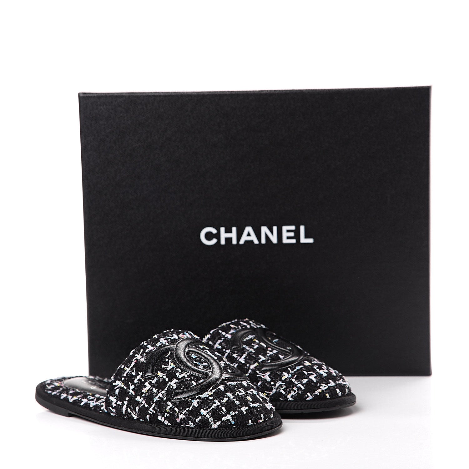 Chanel Tweed CC Flat Mules XS Black 7 of 7