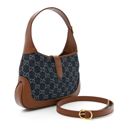 Gucci New Denim GG Monogram Calfskin Small Jackie 1961 Hobo Blue Tea Cuir 3 of 9