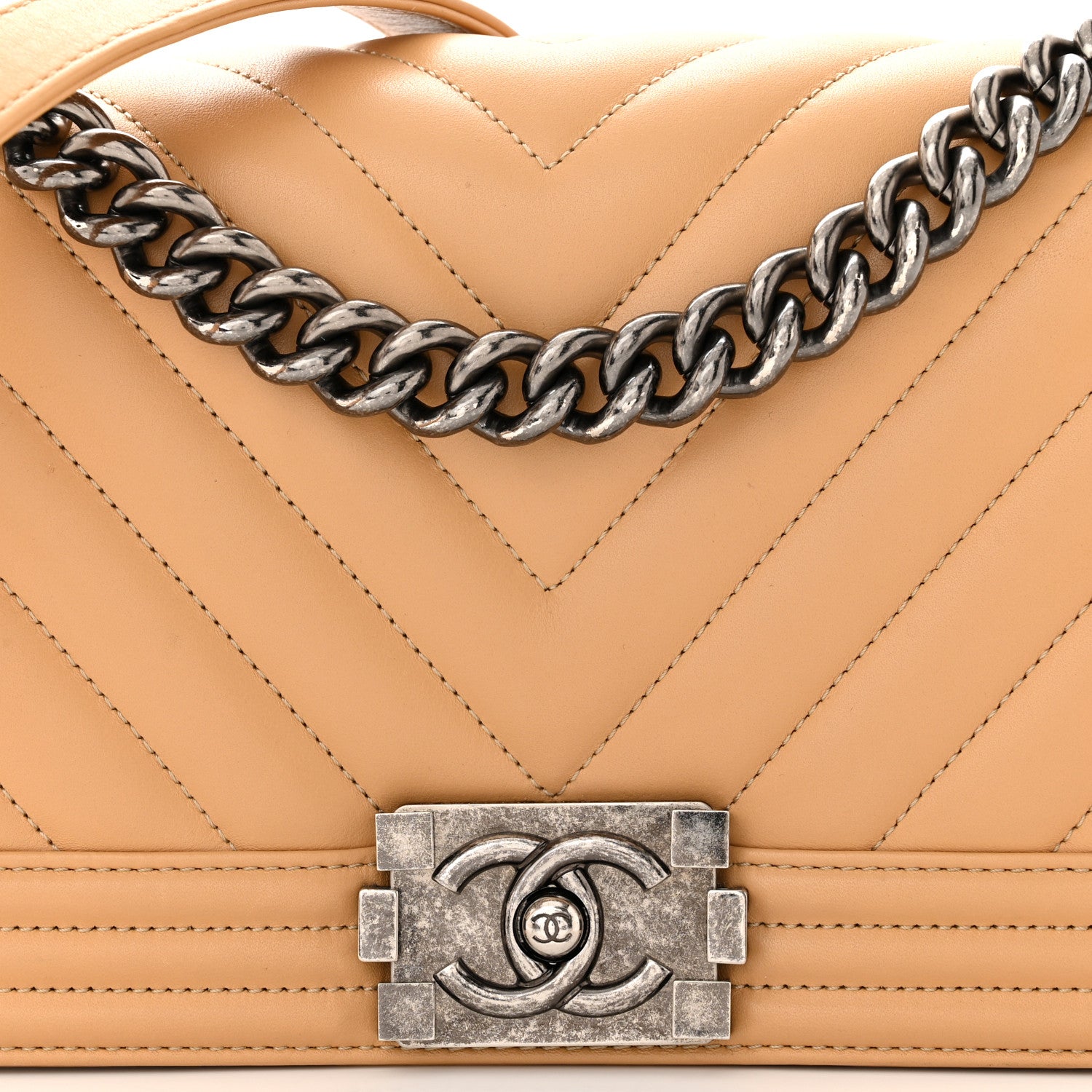 Chanel Lambskin Chevron Quilted Medium Boy Flap Beige 8 of 11