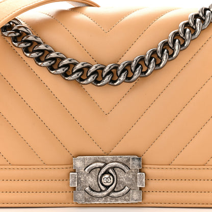 Chanel Lambskin Chevron Quilted Medium Boy Flap Beige 8 of 11