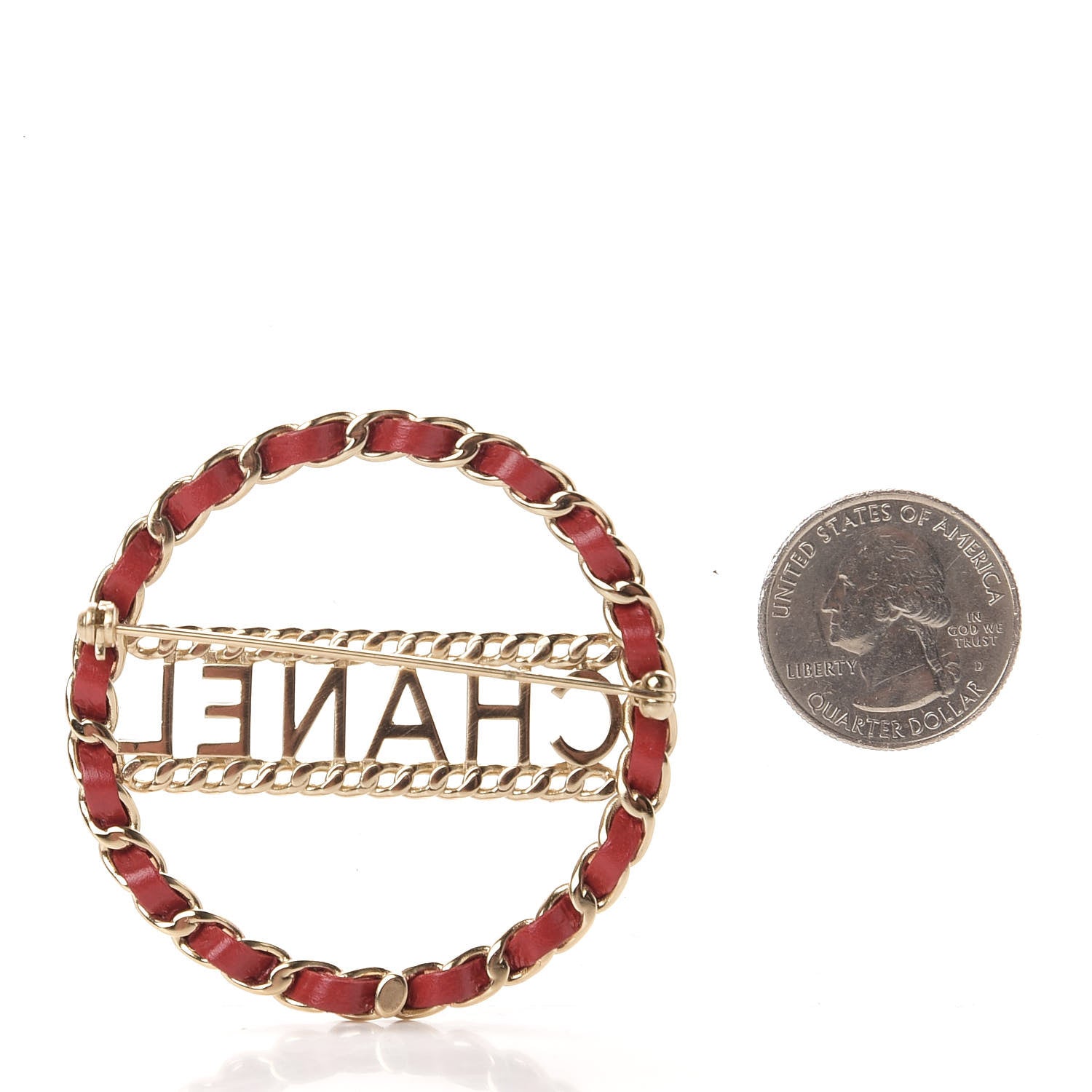 Chanel Lambskin Chain Logo Brooch Red Gold 3 of 8