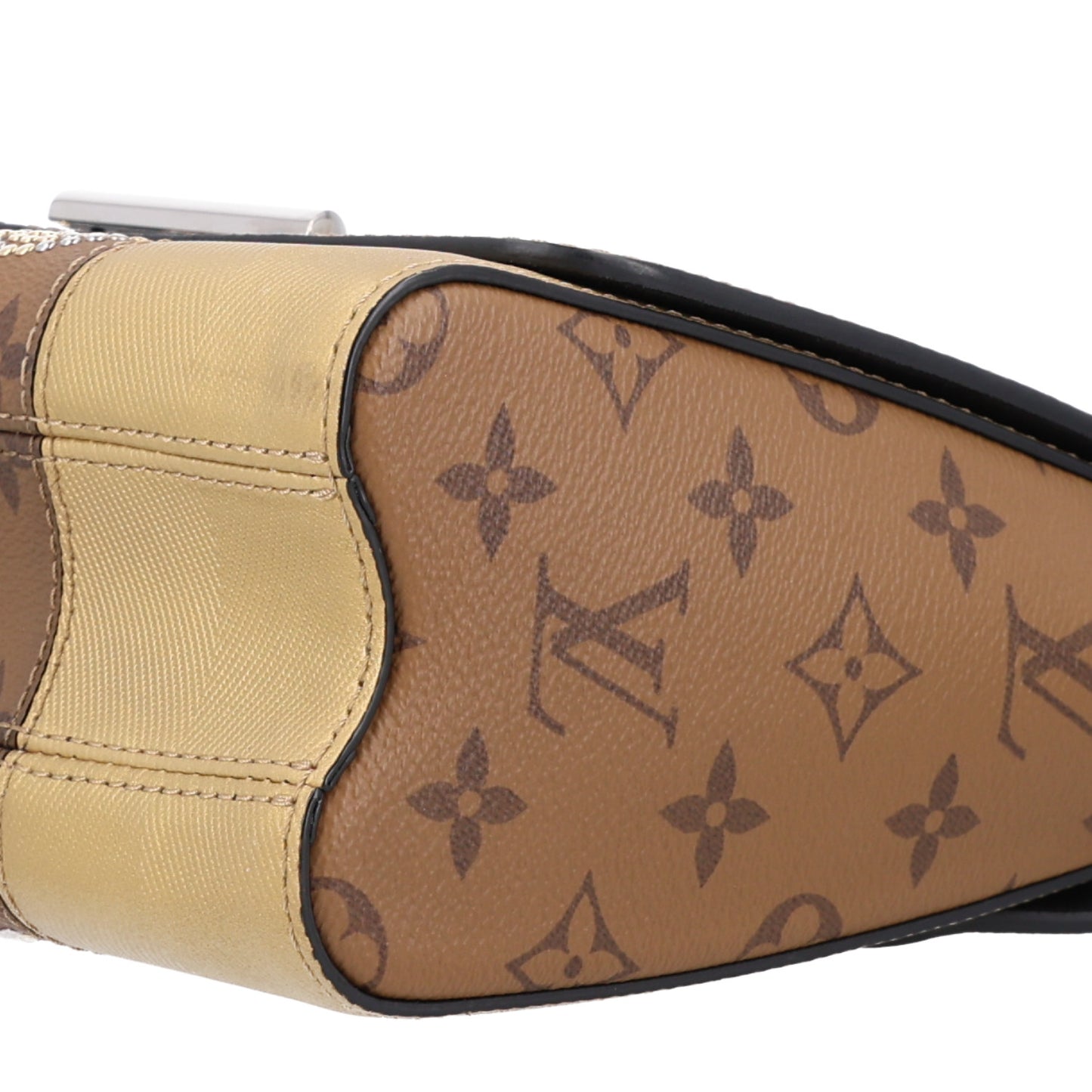 Calfskin Reverse Monogram Studded Twist Shoulder Bag MM Black Gold