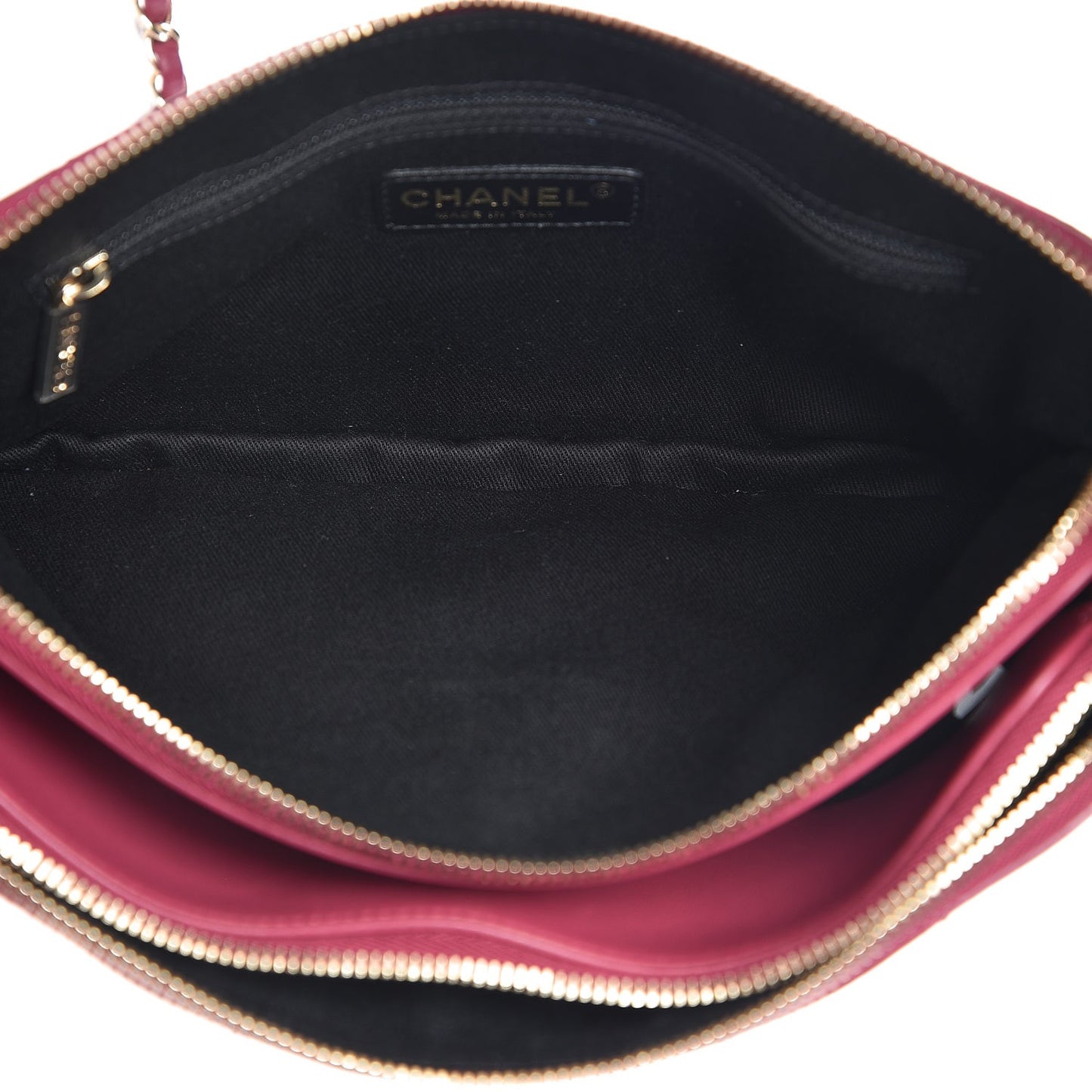 Patent Quilted Crown CC Double Zip Bag Dark Pink