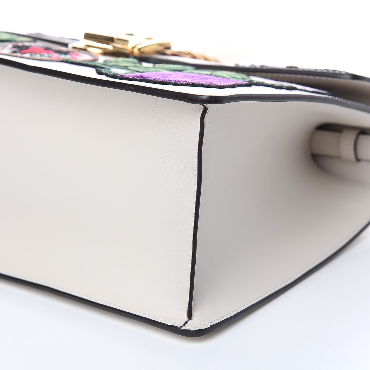 Calfskin Embroidered Medium Sylvie Top Handle Bag White