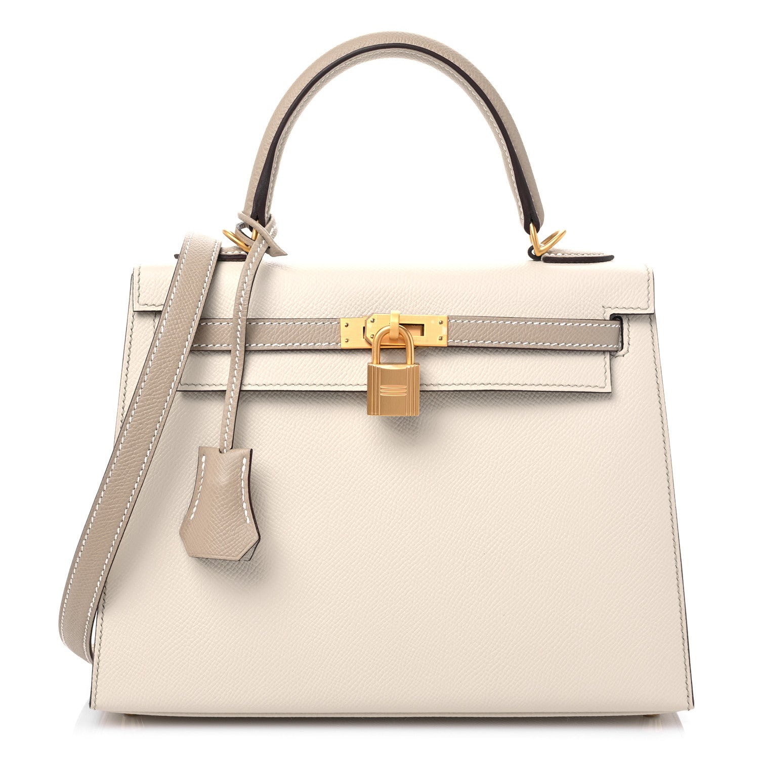 Hermes Epsom Bi-Color Horseshoe Kelly Sellier 25 Craie Trench 1 of 10