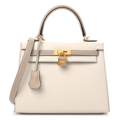 Hermes Epsom Bi-Color Horseshoe Kelly Sellier 25 Craie Trench 1 of 10