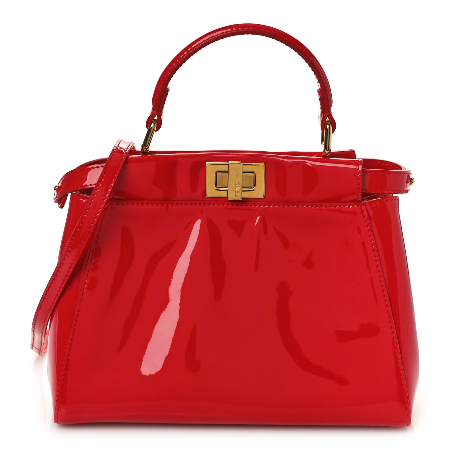 Vitello Vernice Mou Mini Peekaboo Iconic Satchel Rosso Cardinale