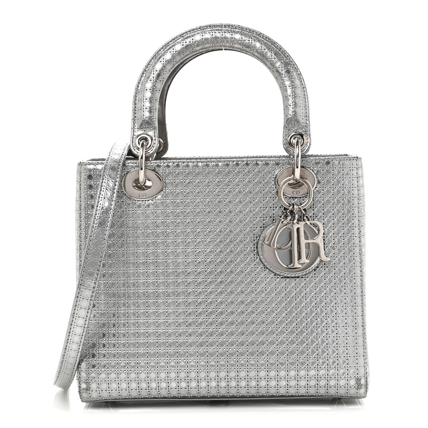 Christian Dior Metallic Patent Micro-Cannage Medium Lady Dior Silver 1 of 10