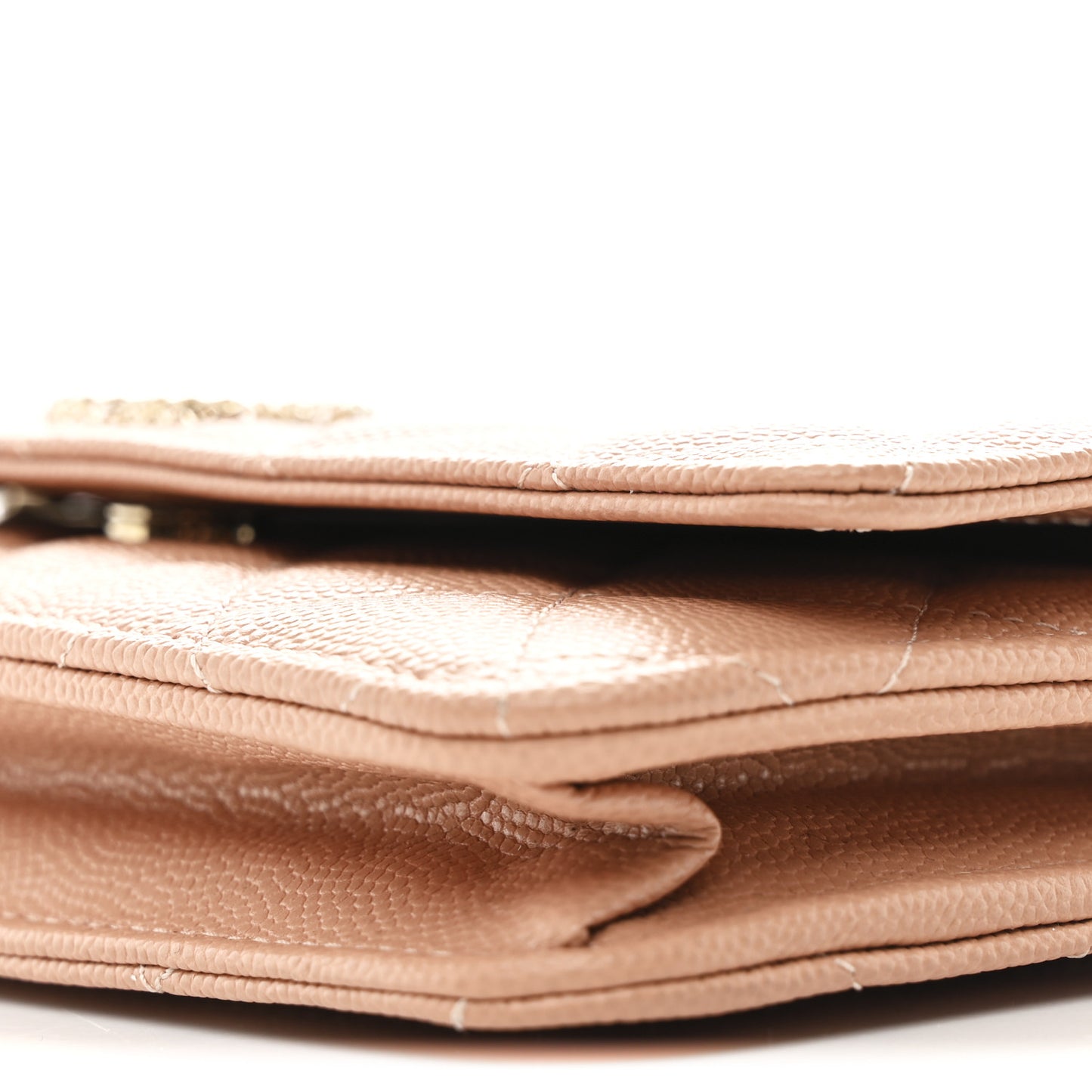 Caviar Quilted Perforated Metal CC Wallet On Chain WOC Beige