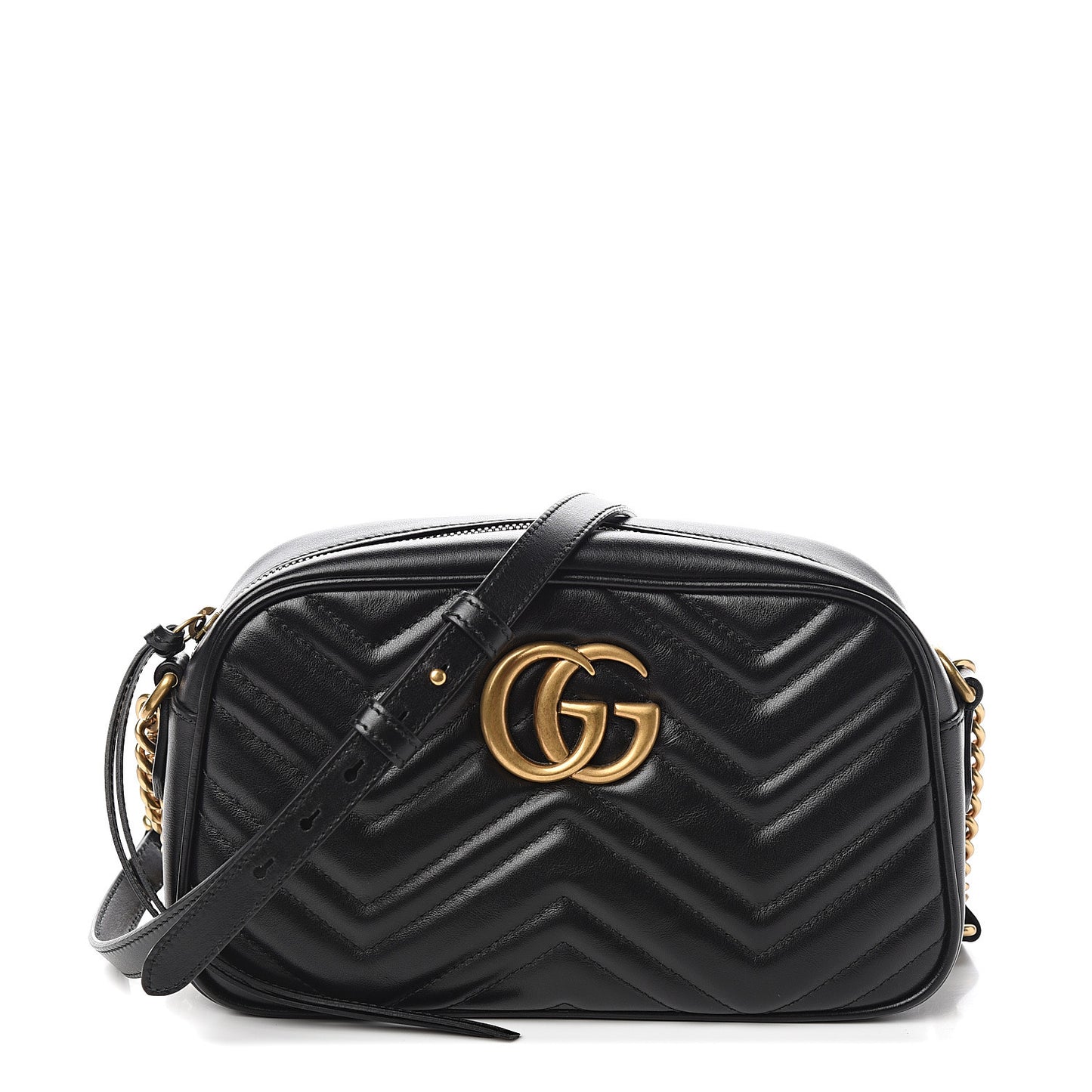 Calfskin Matelasse Small GG Marmont Chain Shoulder Bag Black