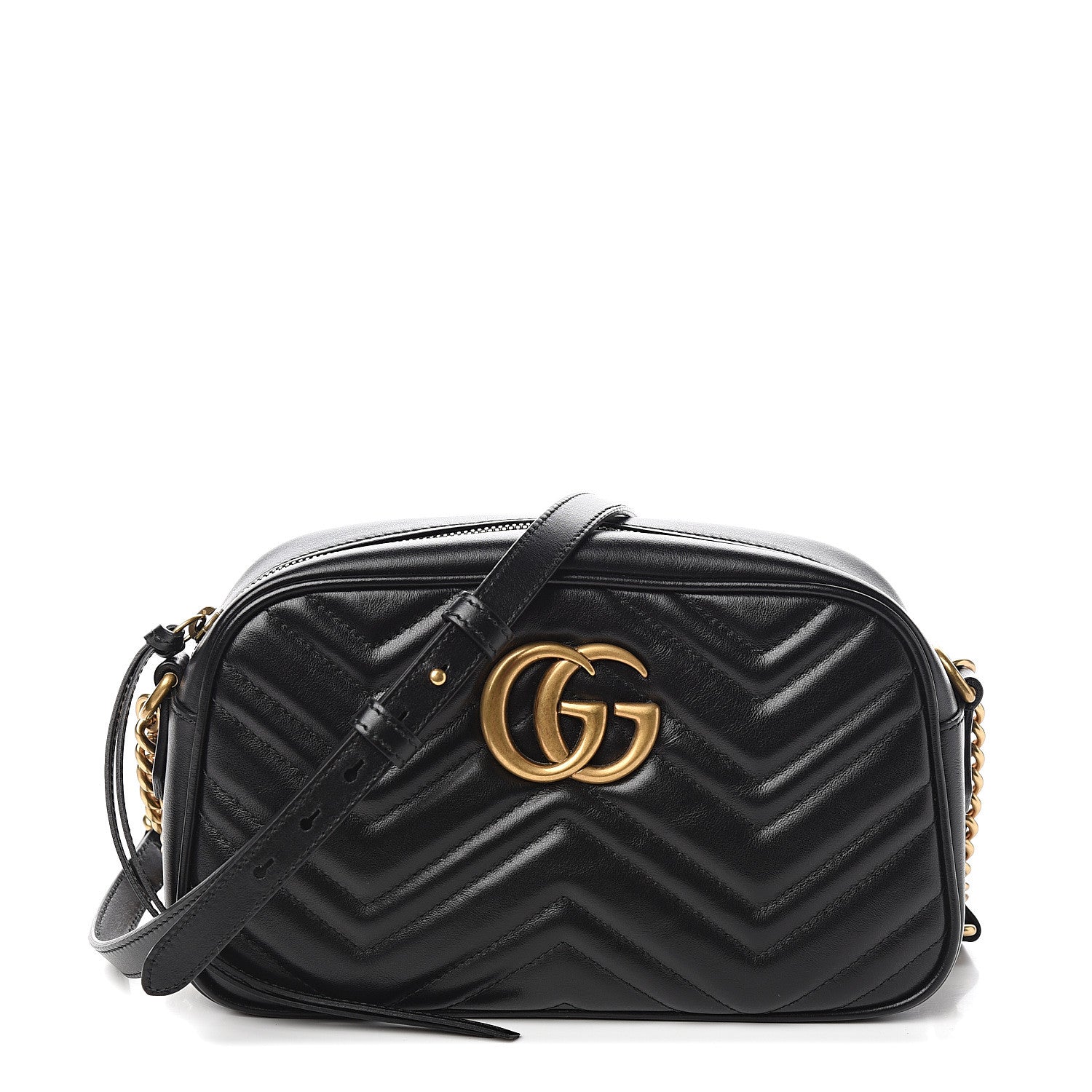 Gucci Calfskin Matelasse Small GG Marmont Chain Shoulder Bag Black 1 of 9