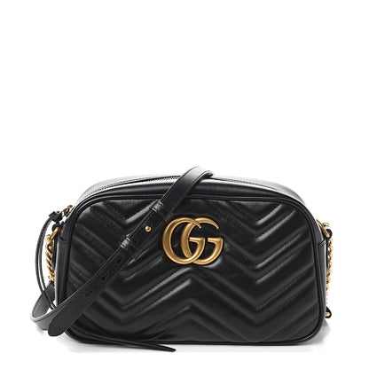 Gucci Calfskin Matelasse Small GG Marmont Chain Shoulder Bag Black 1 of 9