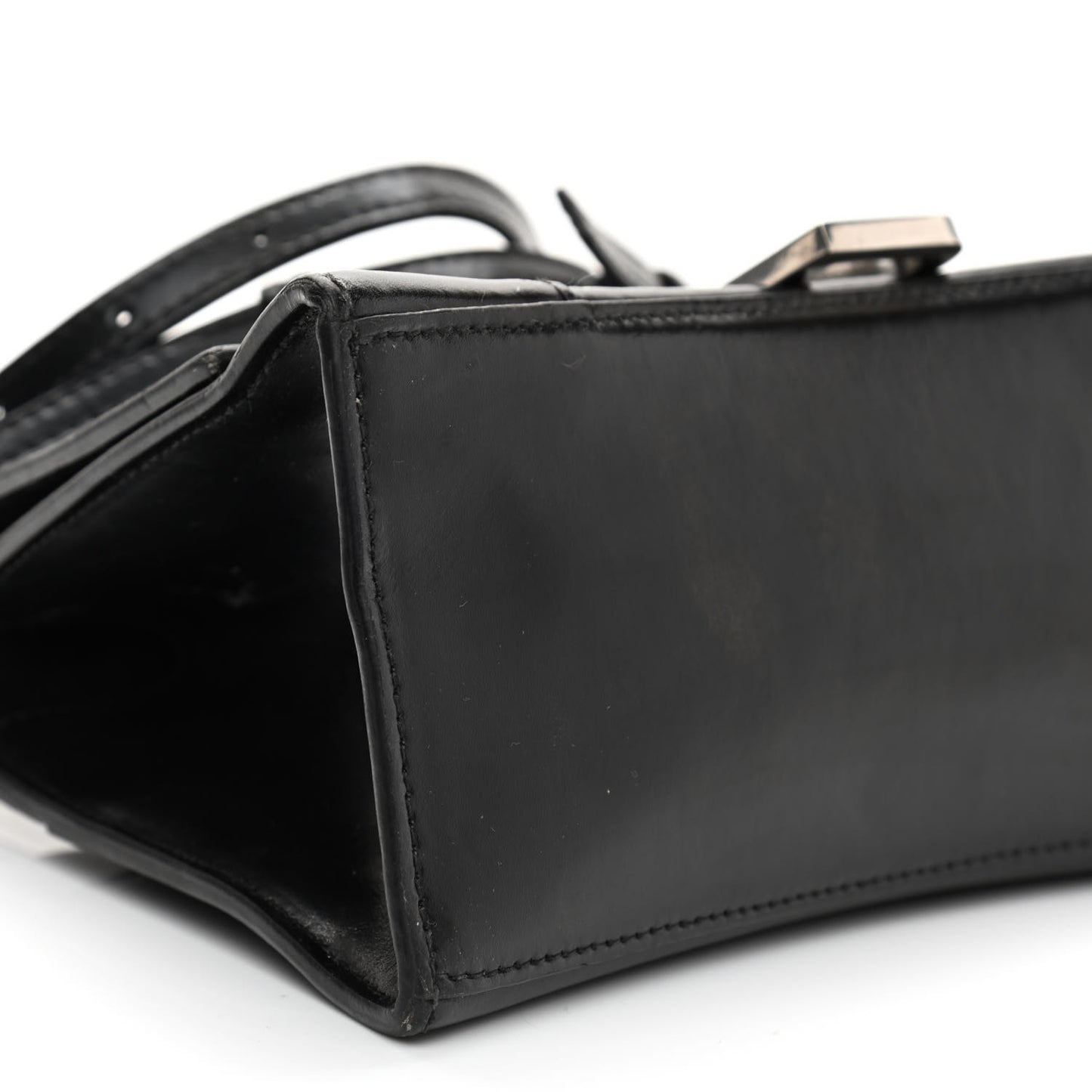 Shiny Box Calfskin Graffiti Logo Small Hourglass Top Handle Bag Black Silver