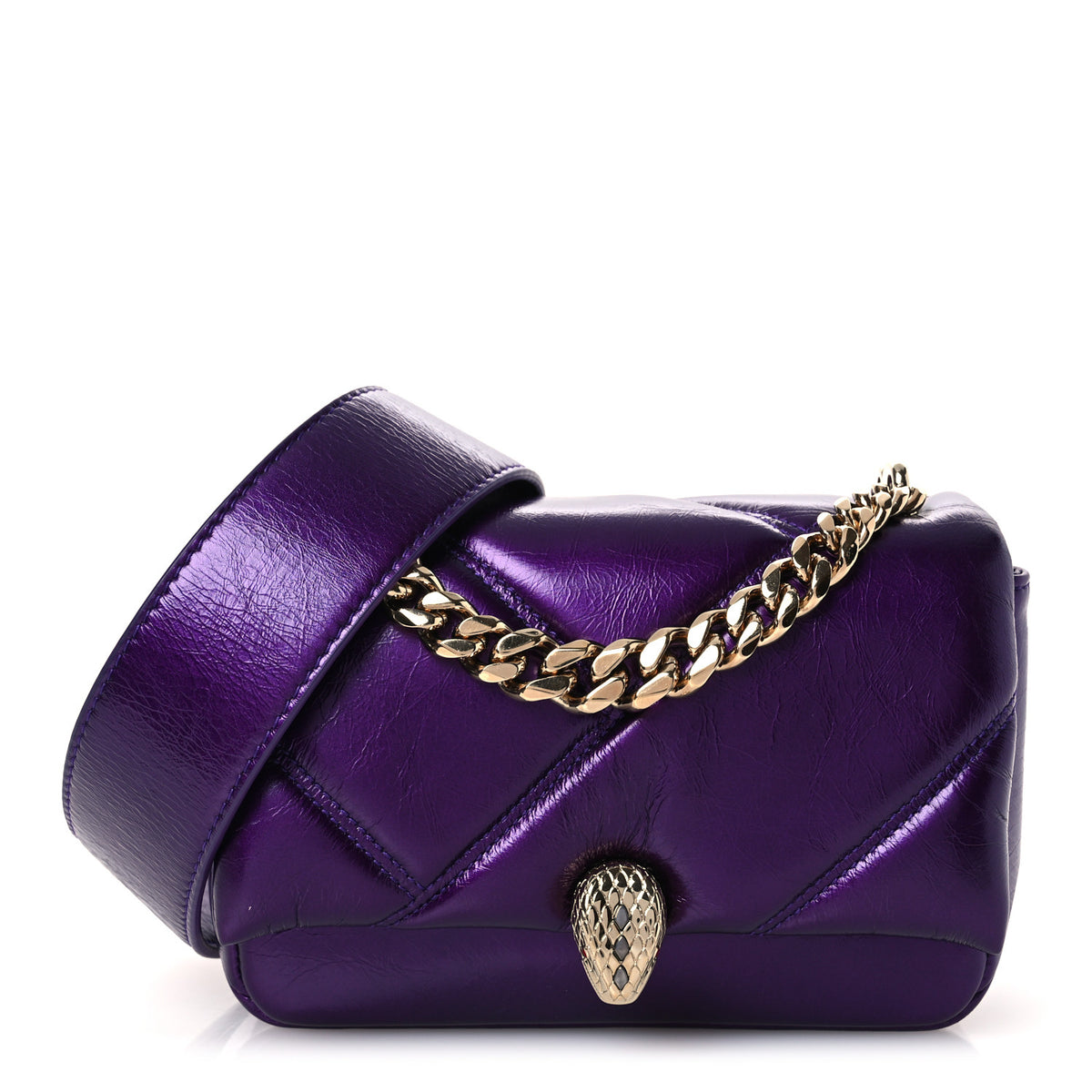 Metallic Calfskin Matelasse Mini Serpenti Cabochon Crossbody Bag Purple