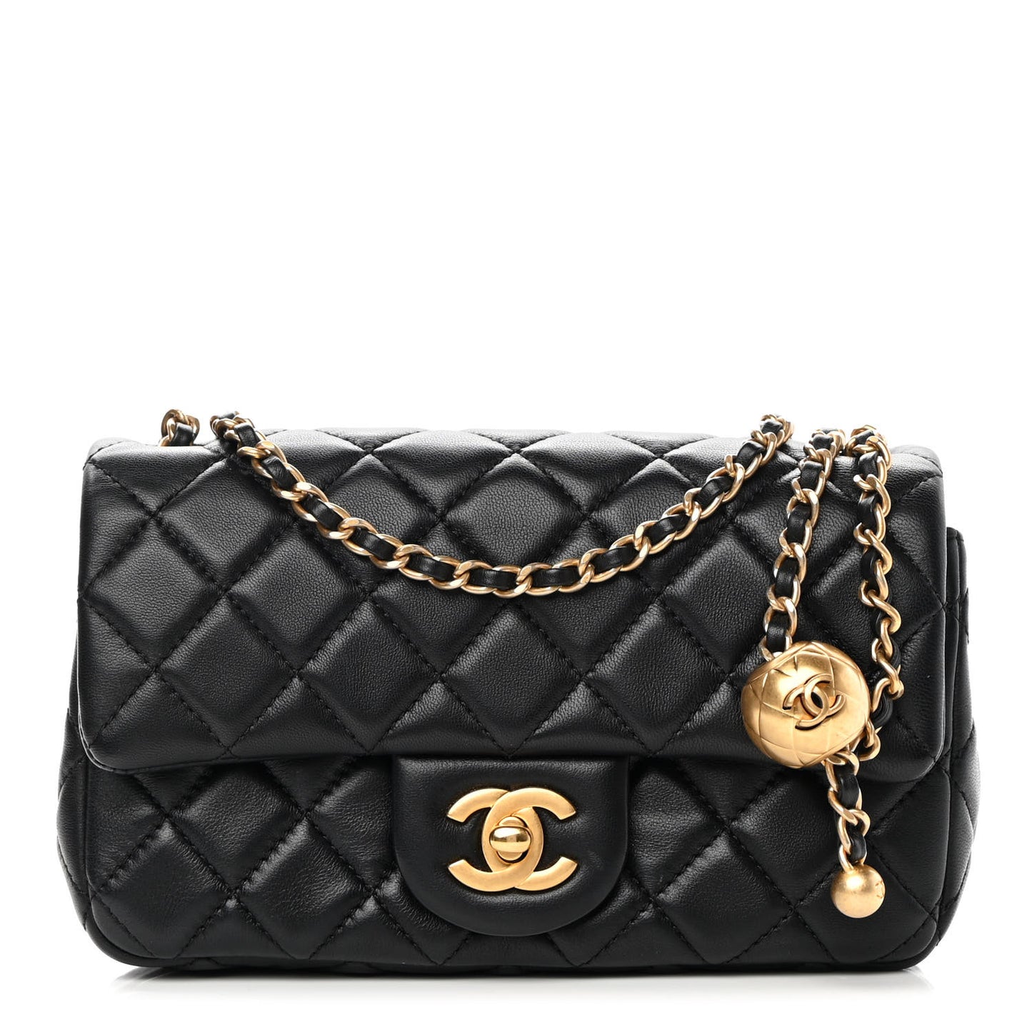 Lambskin Quilted Mini Rectangular Pearl Crush Flap Black