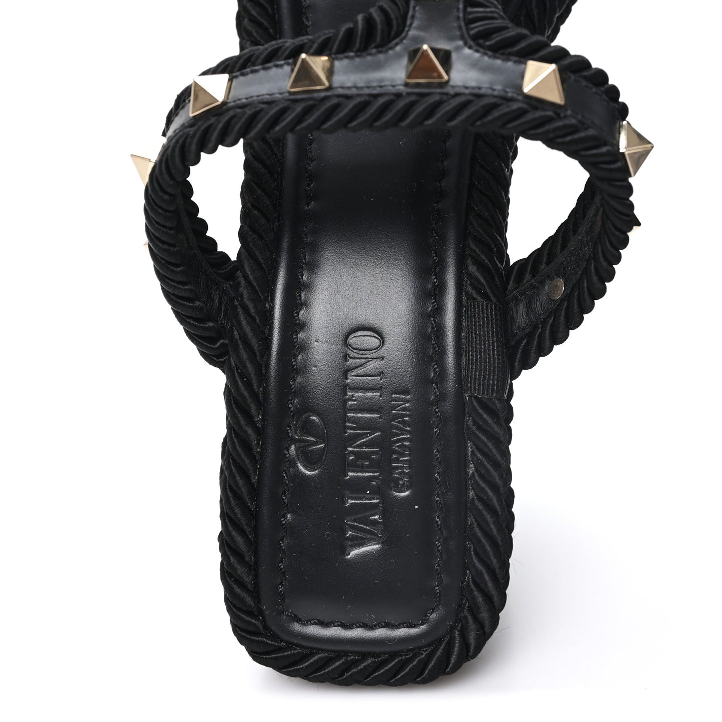 Calfskin Rockstud Torchon Espadrille Caged 25/90mm Wedge Sandals 38 Black