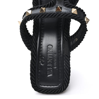 Valentino Garavani Calfskin Rockstud Torchon Espadrille Caged 25/90mm Wedge Sandals 38 Black 8 of 9