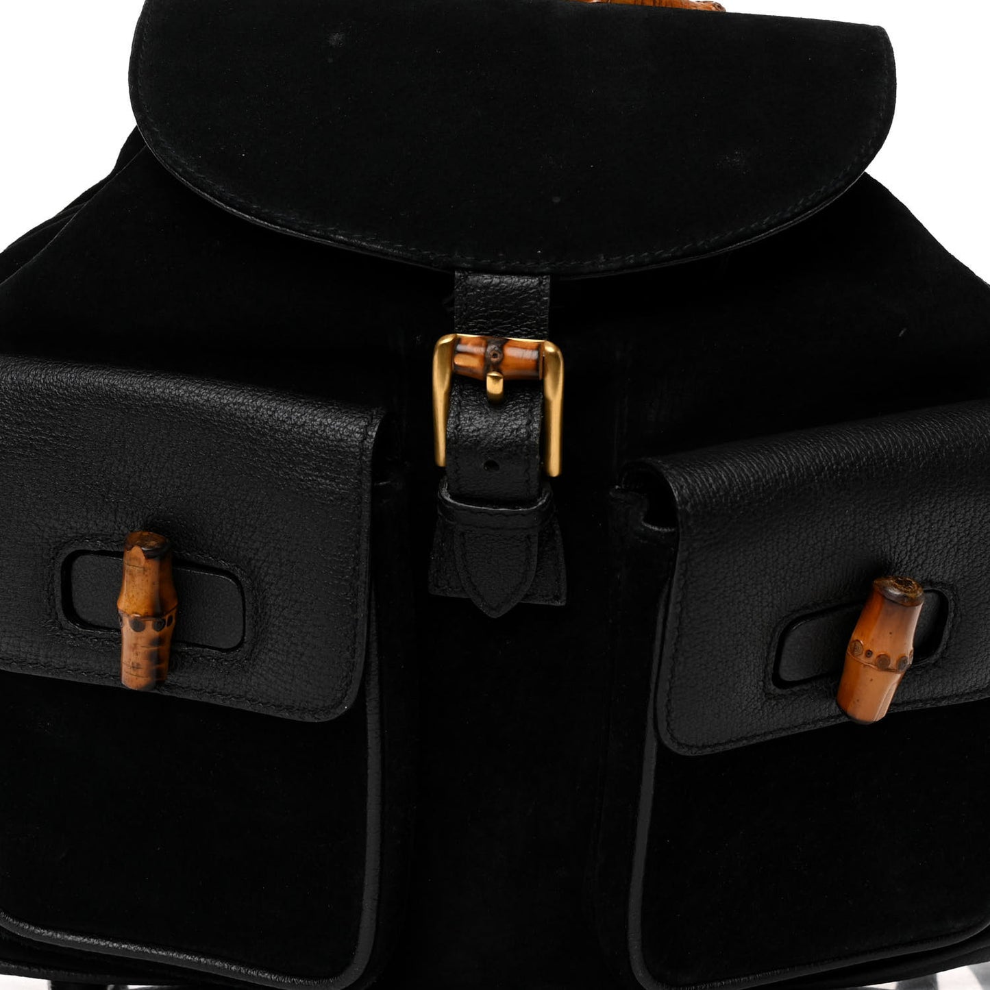 Suede Calfskin Bamboo Backpack Black