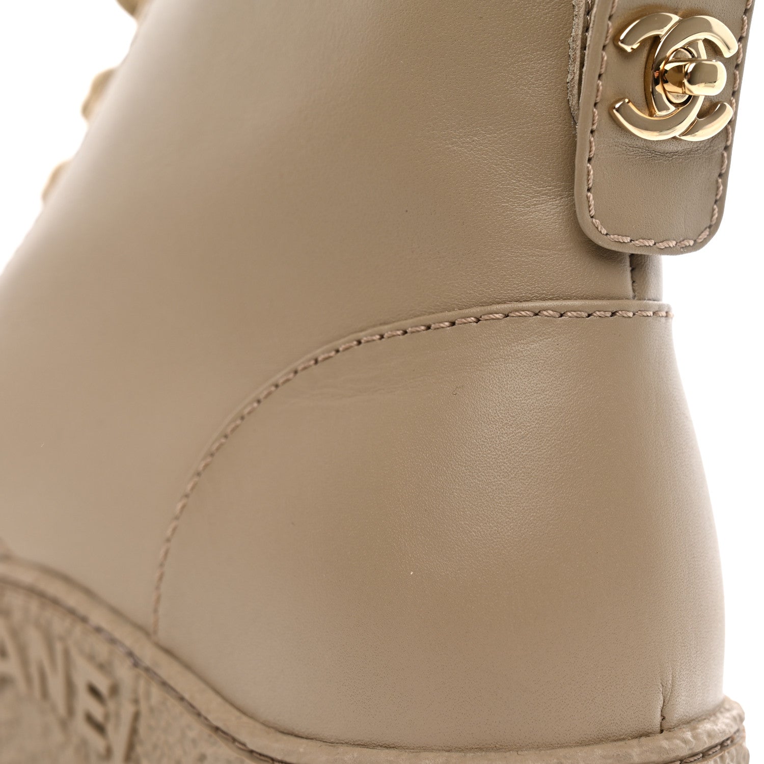 Chanel Calfskin CC Turnlock Lace Up Boots 38.5 Beige 14 of 16