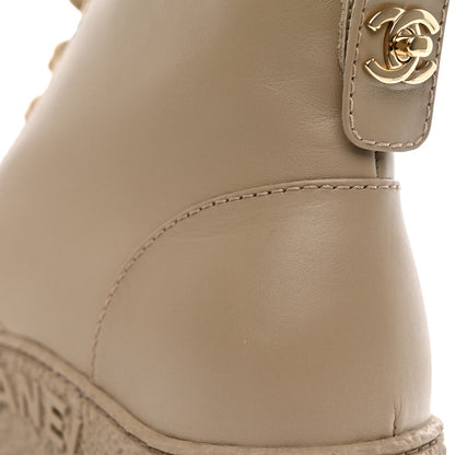 Chanel Calfskin CC Turnlock Lace Up Boots 38.5 Beige 14 of 16