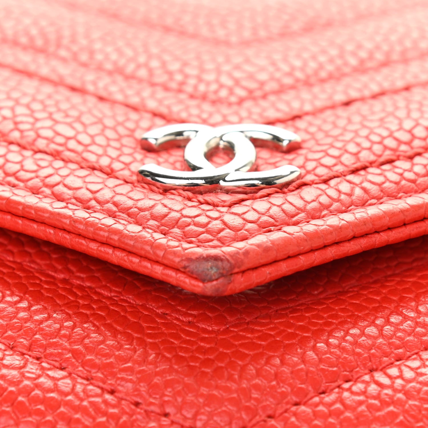 Chanel Caviar Chevron Quilted Wallet Red 14 of 16