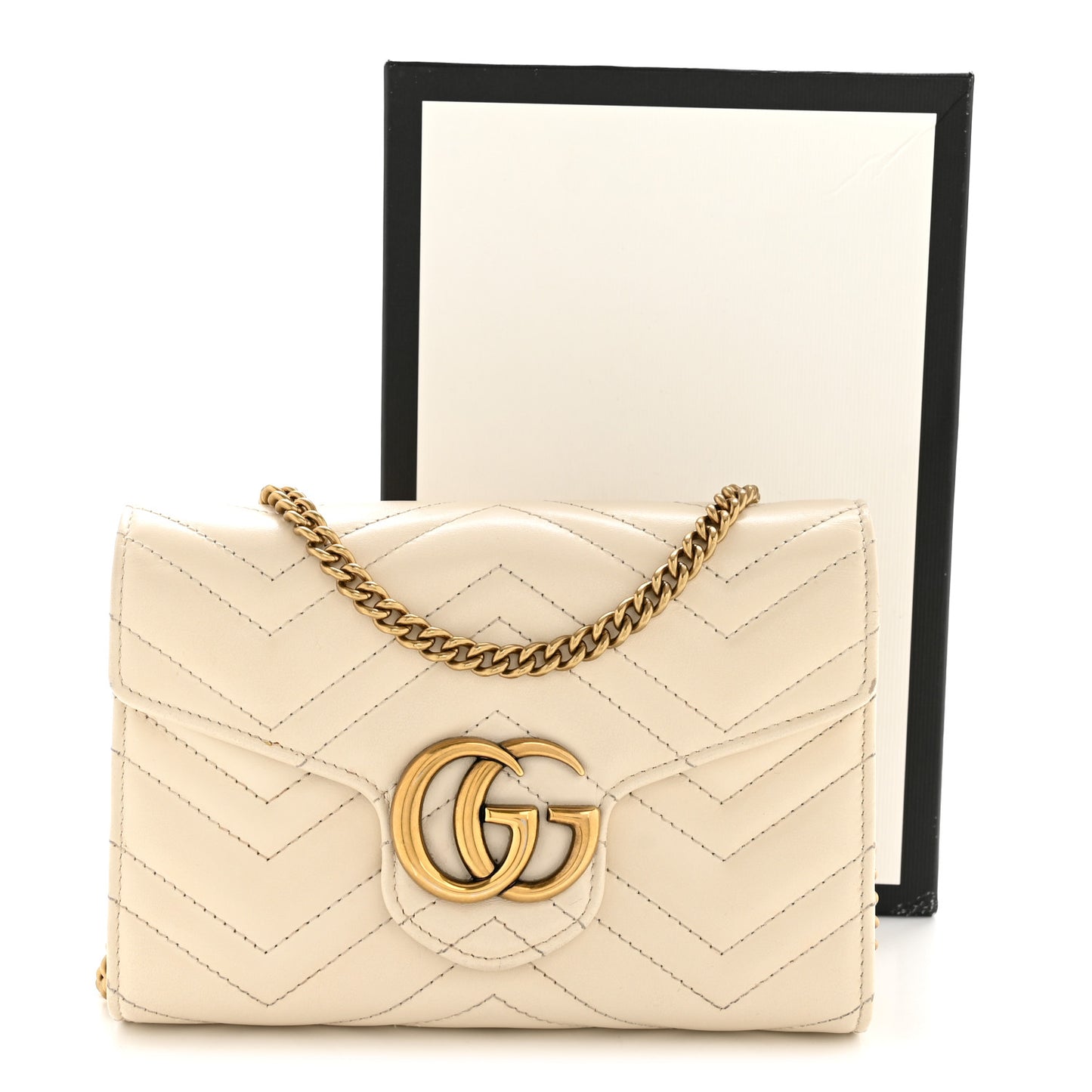 Calfskin Matelasse GG Marmont Chain Wallet Mystic White