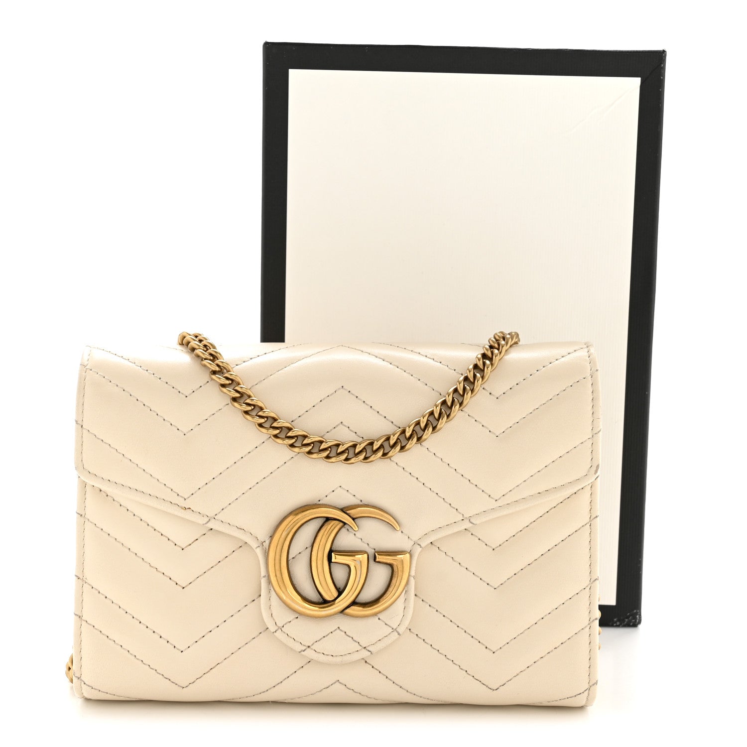 Gucci Calfskin Matelasse GG Marmont Chain Wallet Mystic White 16 of 16
