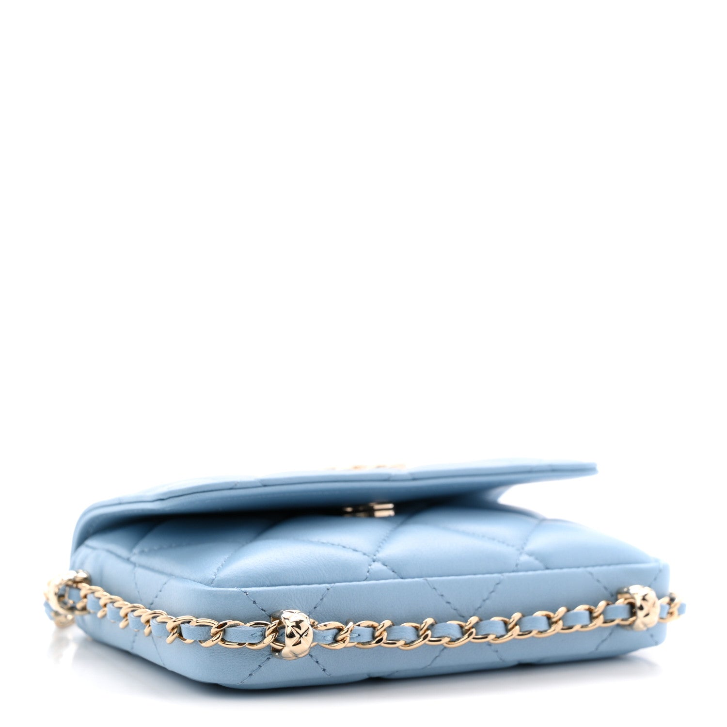 Chanel Lambskin Quilted Chain Around Coin Purse With Chain Light Blue 4 of 11