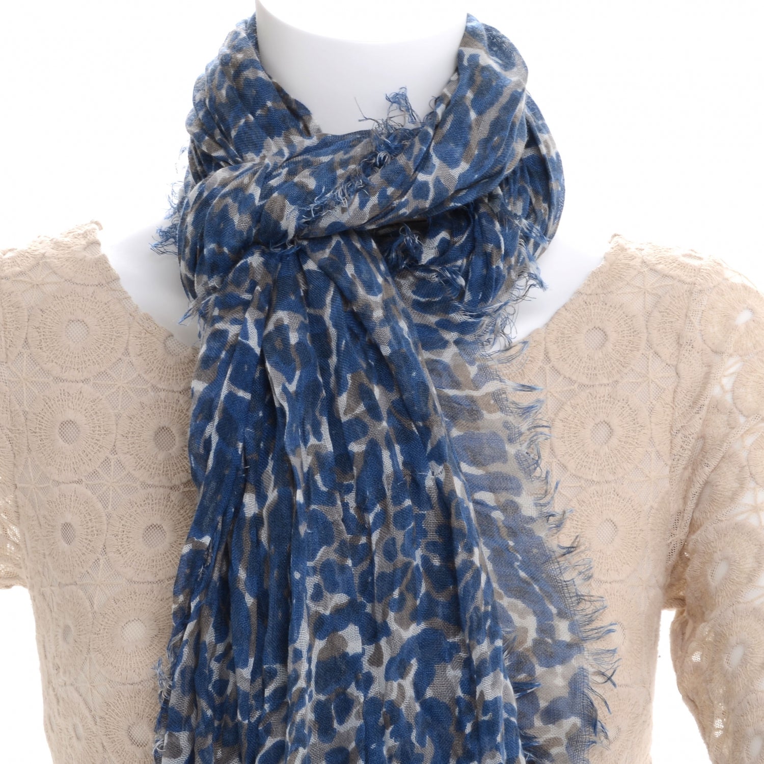 Louis Vuitton Cashmere Silk Leopard Stole Blue 5 of 6