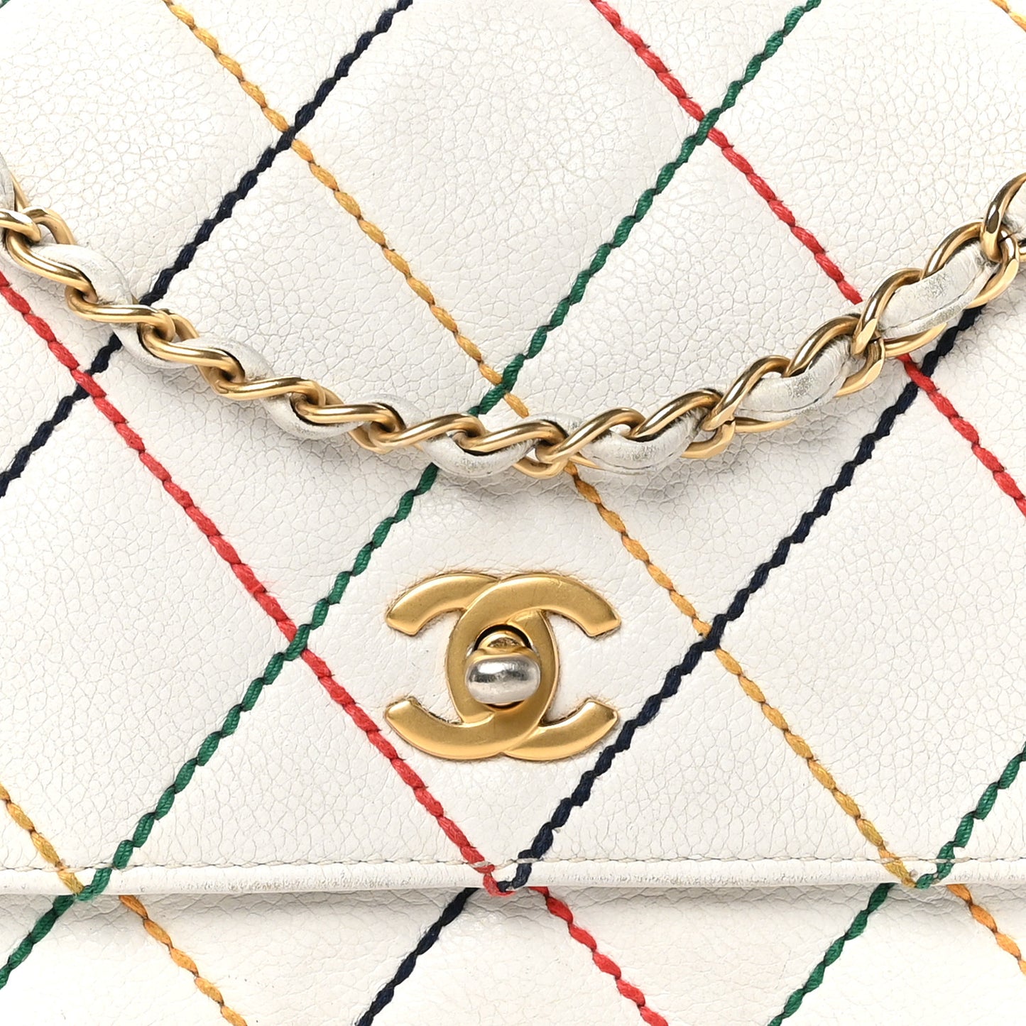 Goatskin Multicolor Stitch Single Flap White