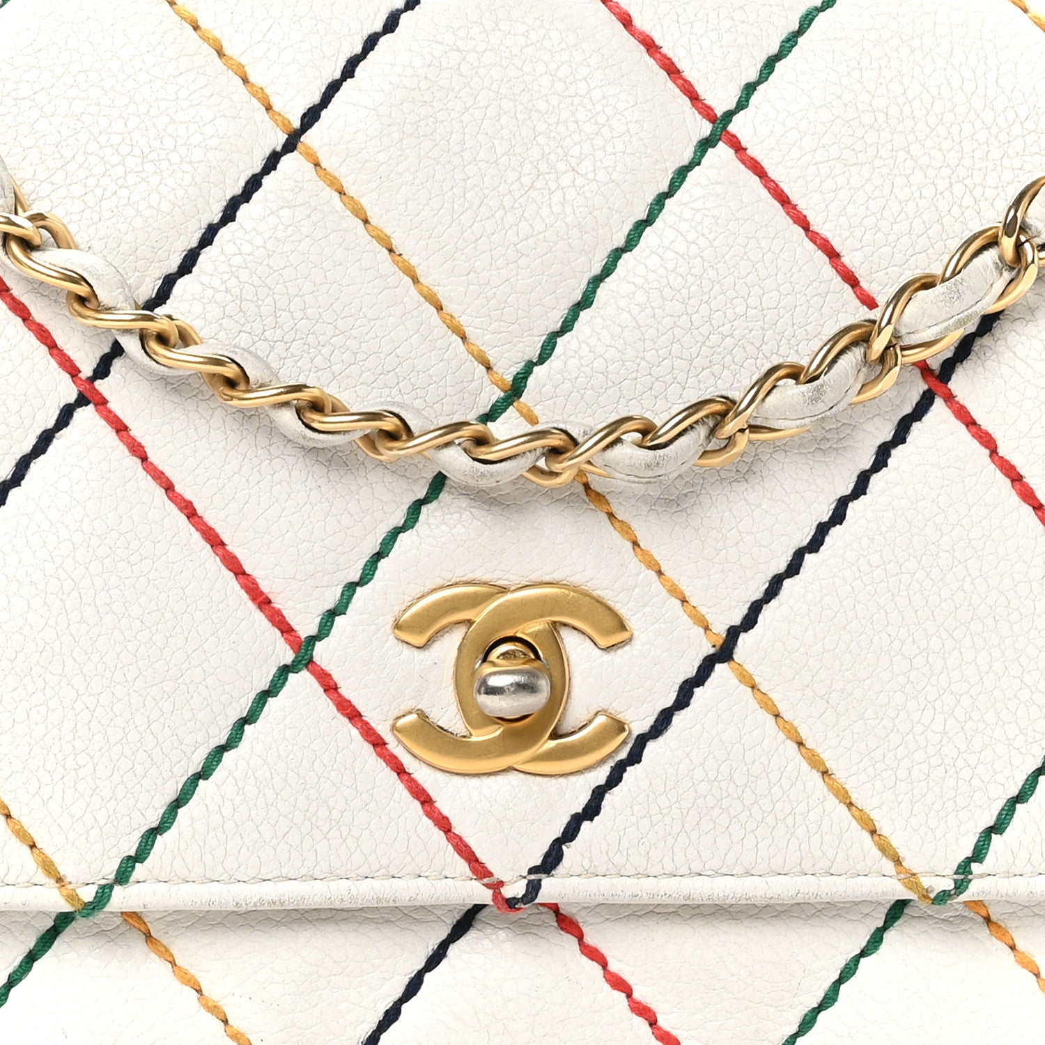 Chanel Goatskin Multicolor Stitch Single Flap White 8 of 11