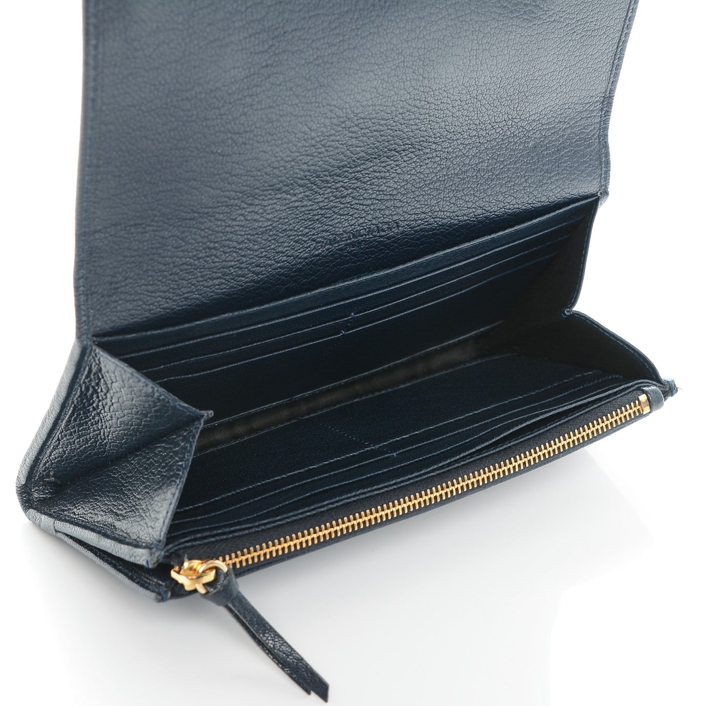 Chevre Gold Metallic Edge Hardware Money Wallet Bleu Nuit