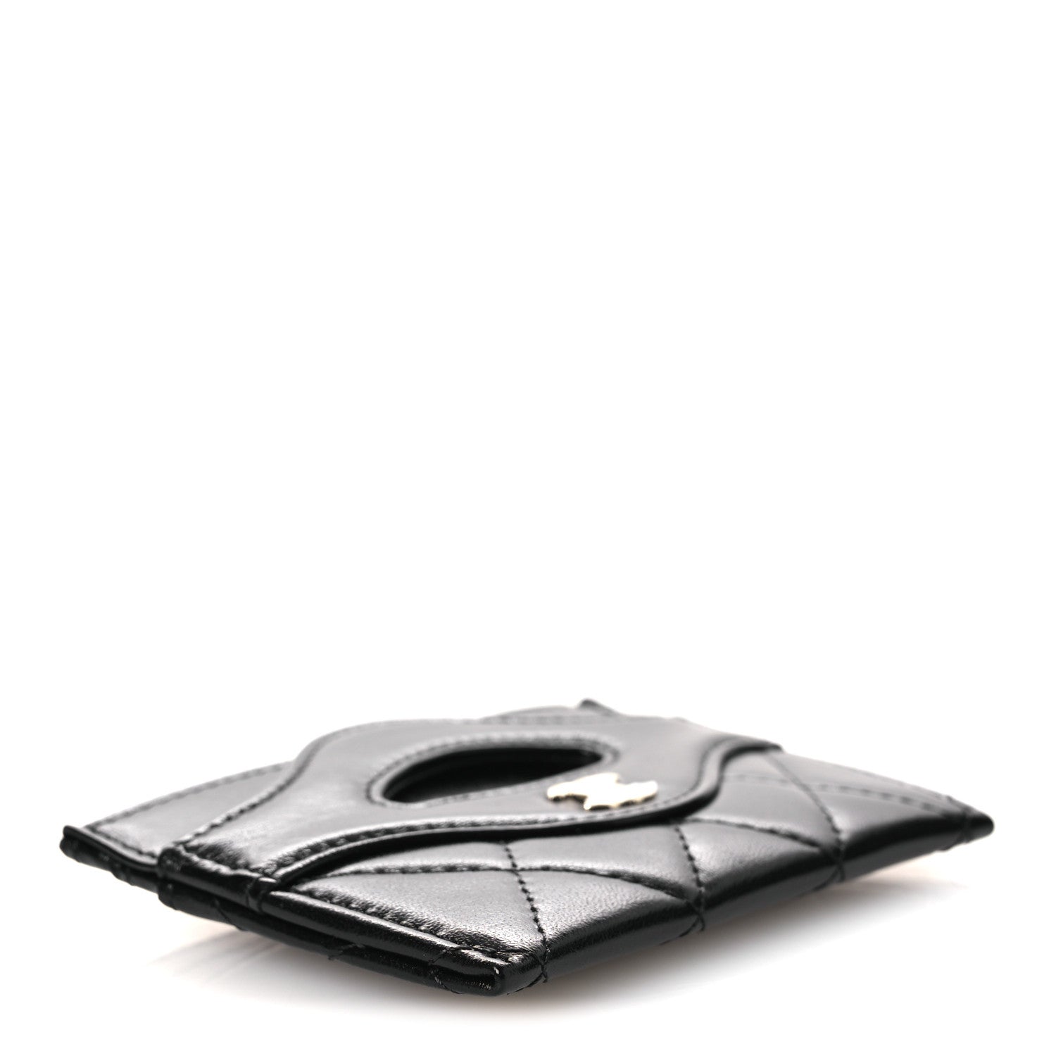 Chanel Shiny Crumpled Calfskin Quilted 31 Card Holder Black 4 of 10